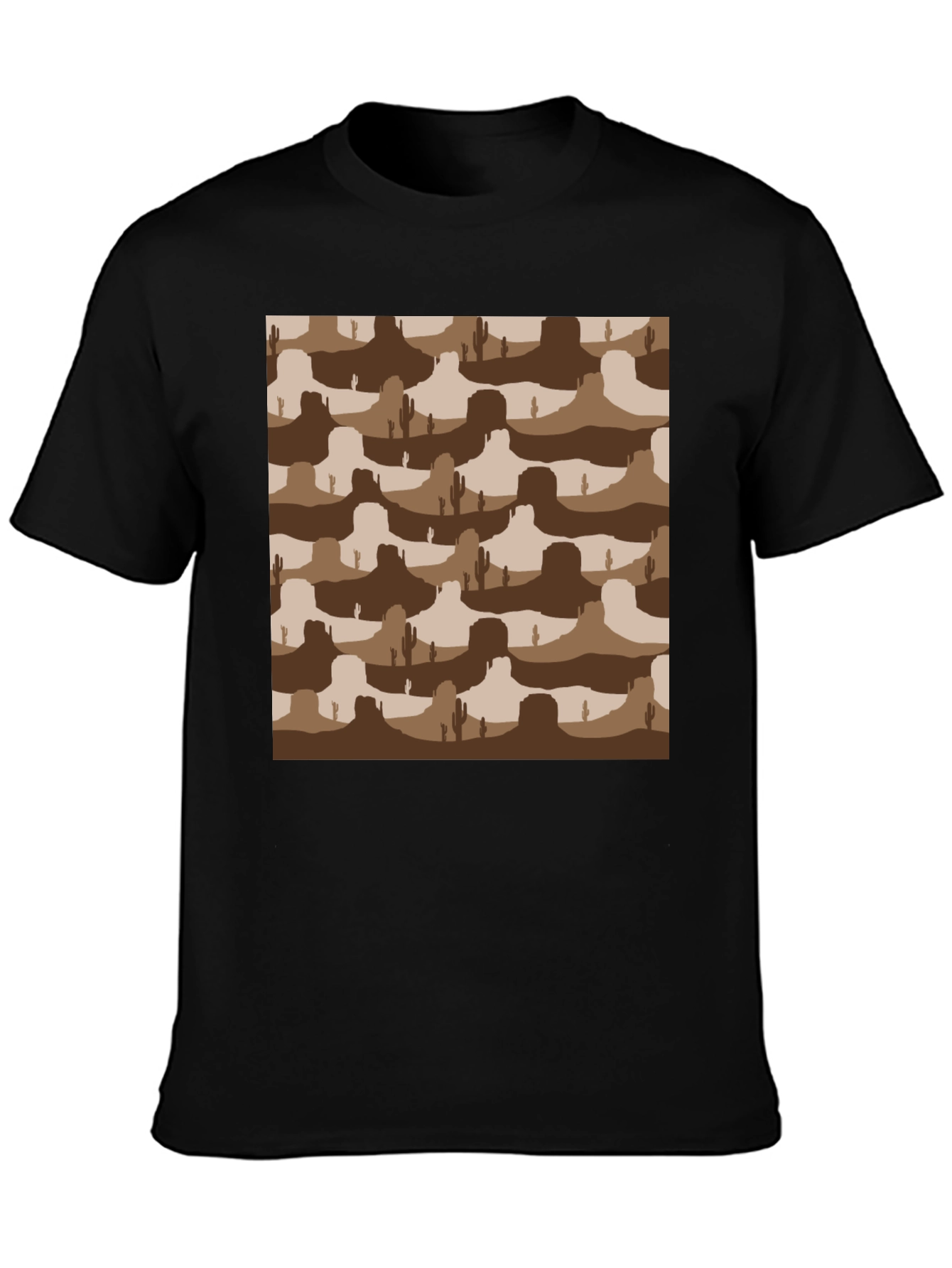 Desert Landscape Graphic Tee - Black Crew Neck T-Shirt