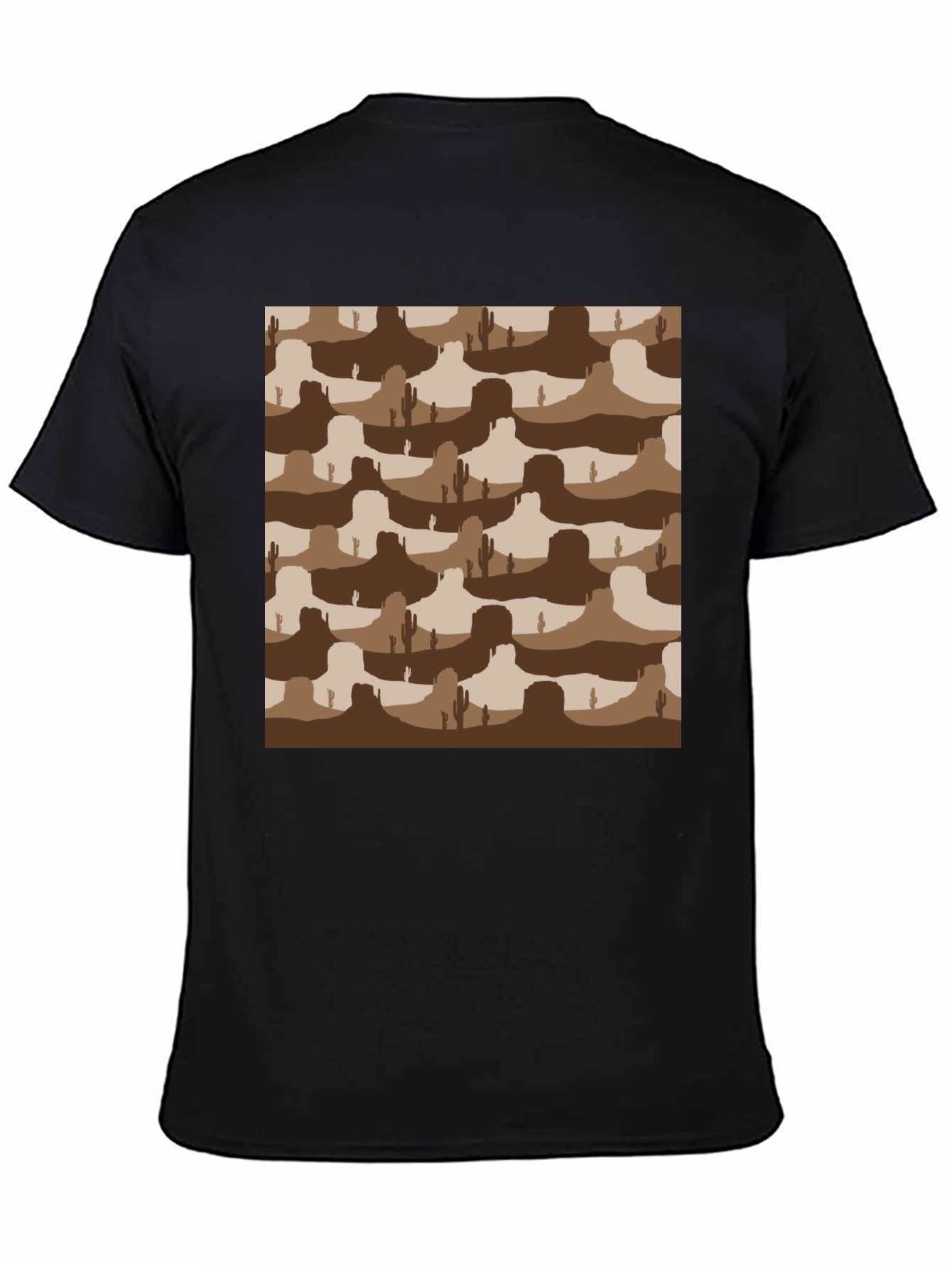 Desert Landscape Graphic Tee - Black Crew Neck T-Shirt