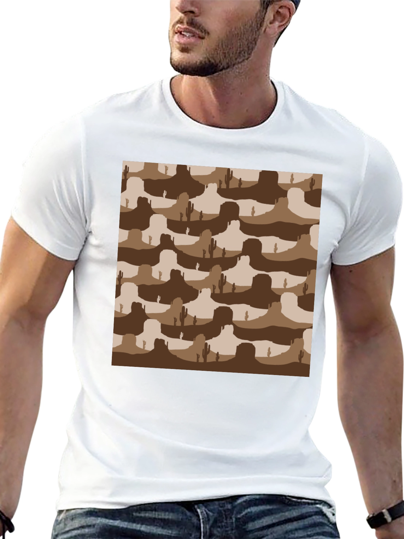 Desert Landscape Graphic Tee - Black Crew Neck T-Shirt