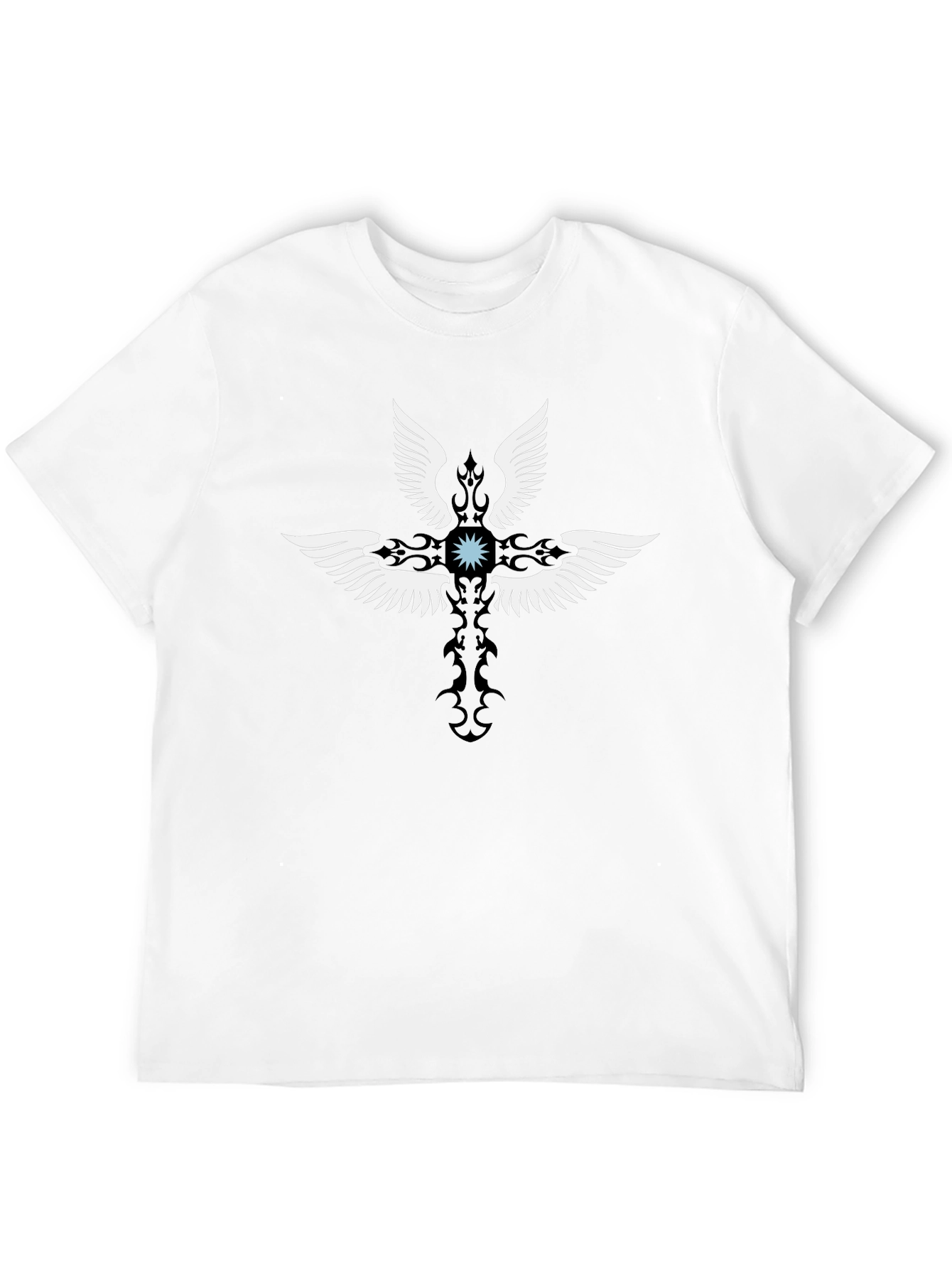 Winged Cross Graphic T-Shirt - Casual Black Tee