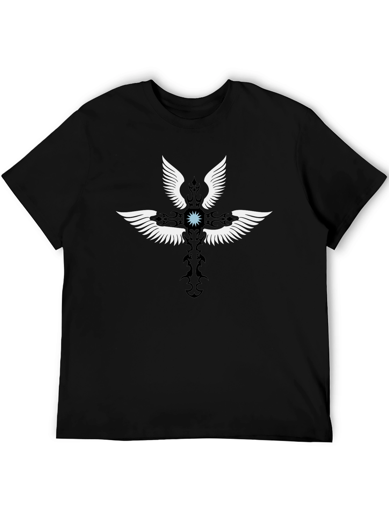 Winged Cross Graphic T-Shirt - Casual Black Tee