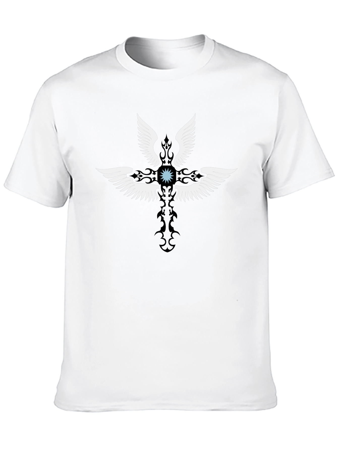 Winged Cross Graphic T-Shirt - Casual Black Tee