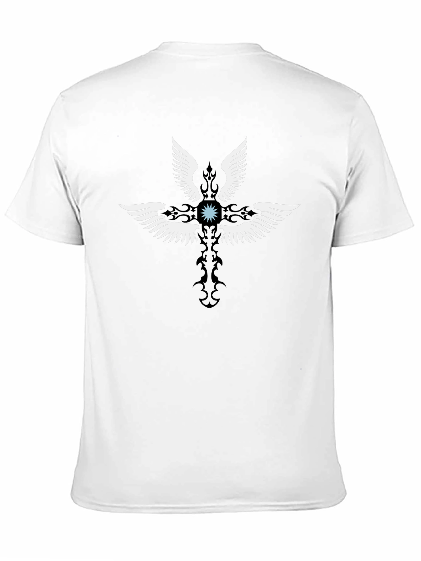 Winged Cross Graphic T-Shirt - Casual Black Tee