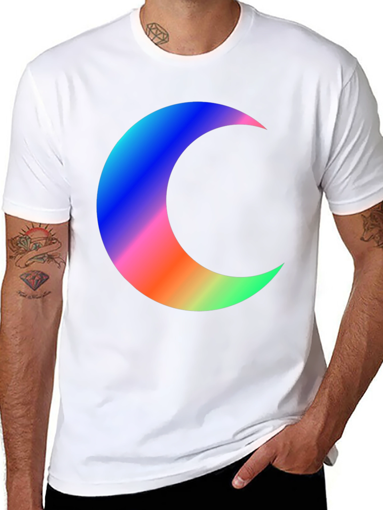 Crescent Moon Graphic Tee - Black Cotton T-Shirt