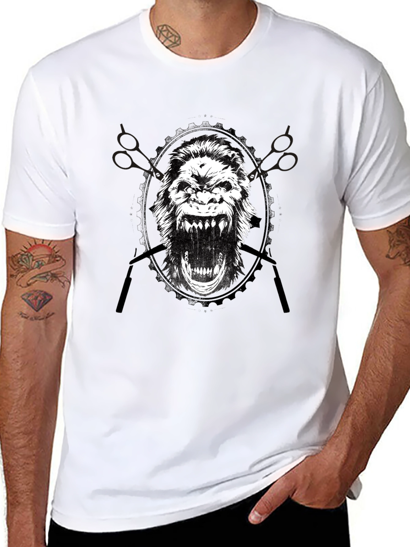 Gorilla Barber Graphic Tee - Black Cotton T-Shirt
