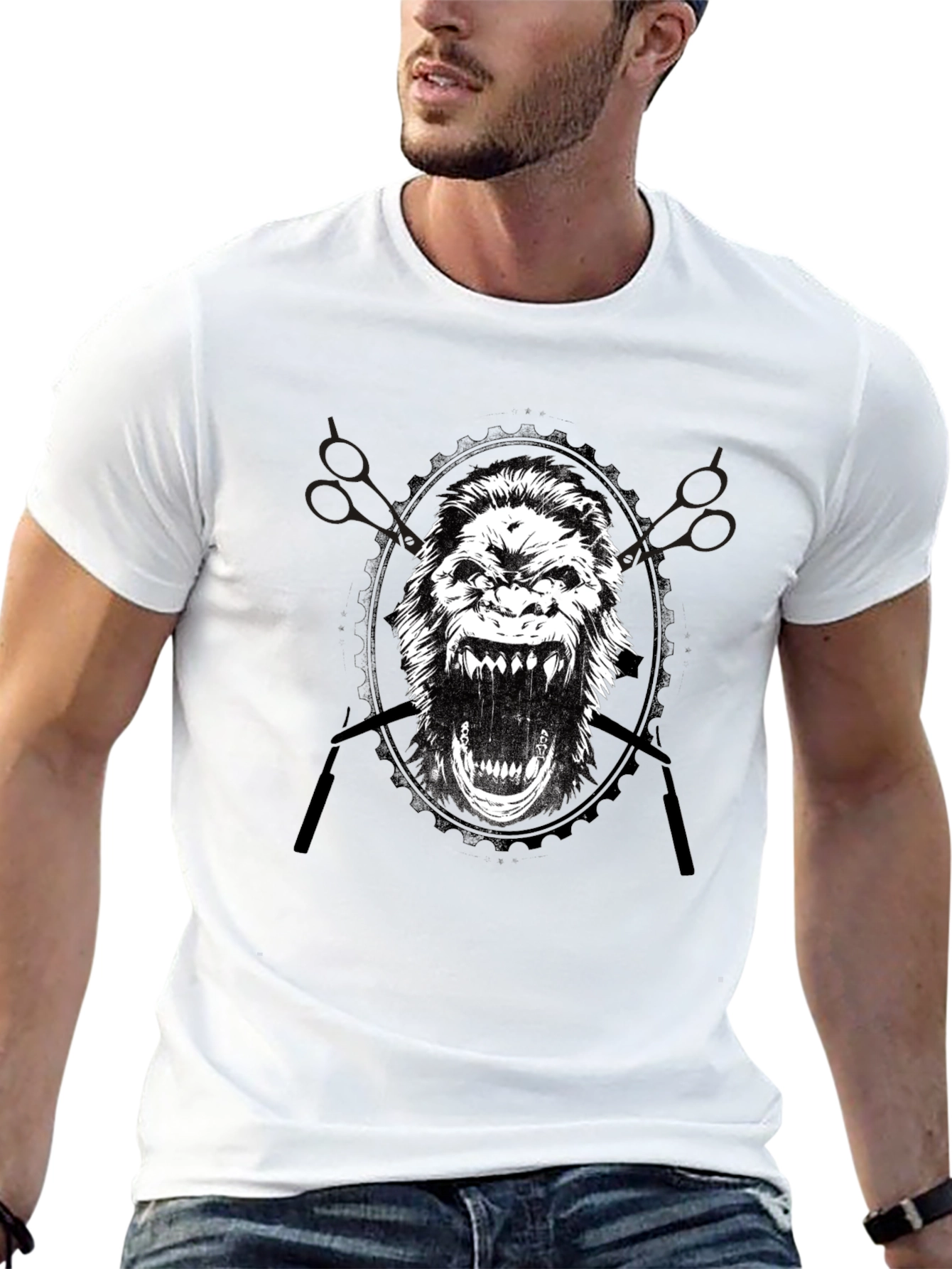 Gorilla Barber Graphic Tee - Black Cotton T-Shirt