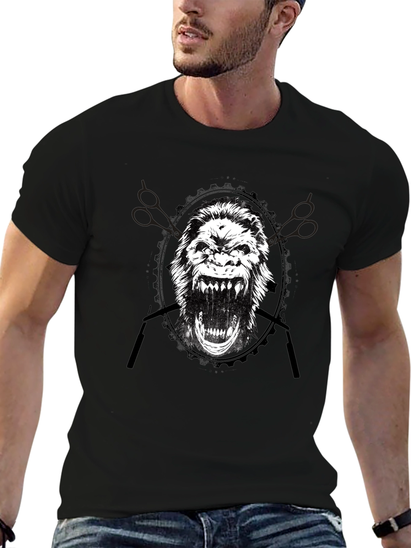 Gorilla Barber Graphic Tee - Black Cotton T-Shirt