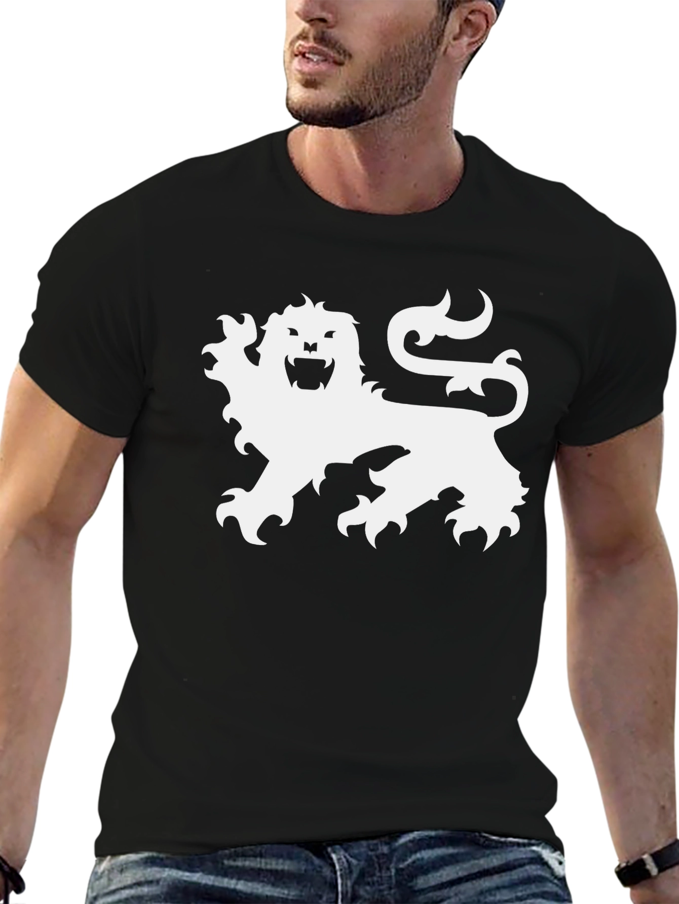 Black T-Shirt with Lion Graphic