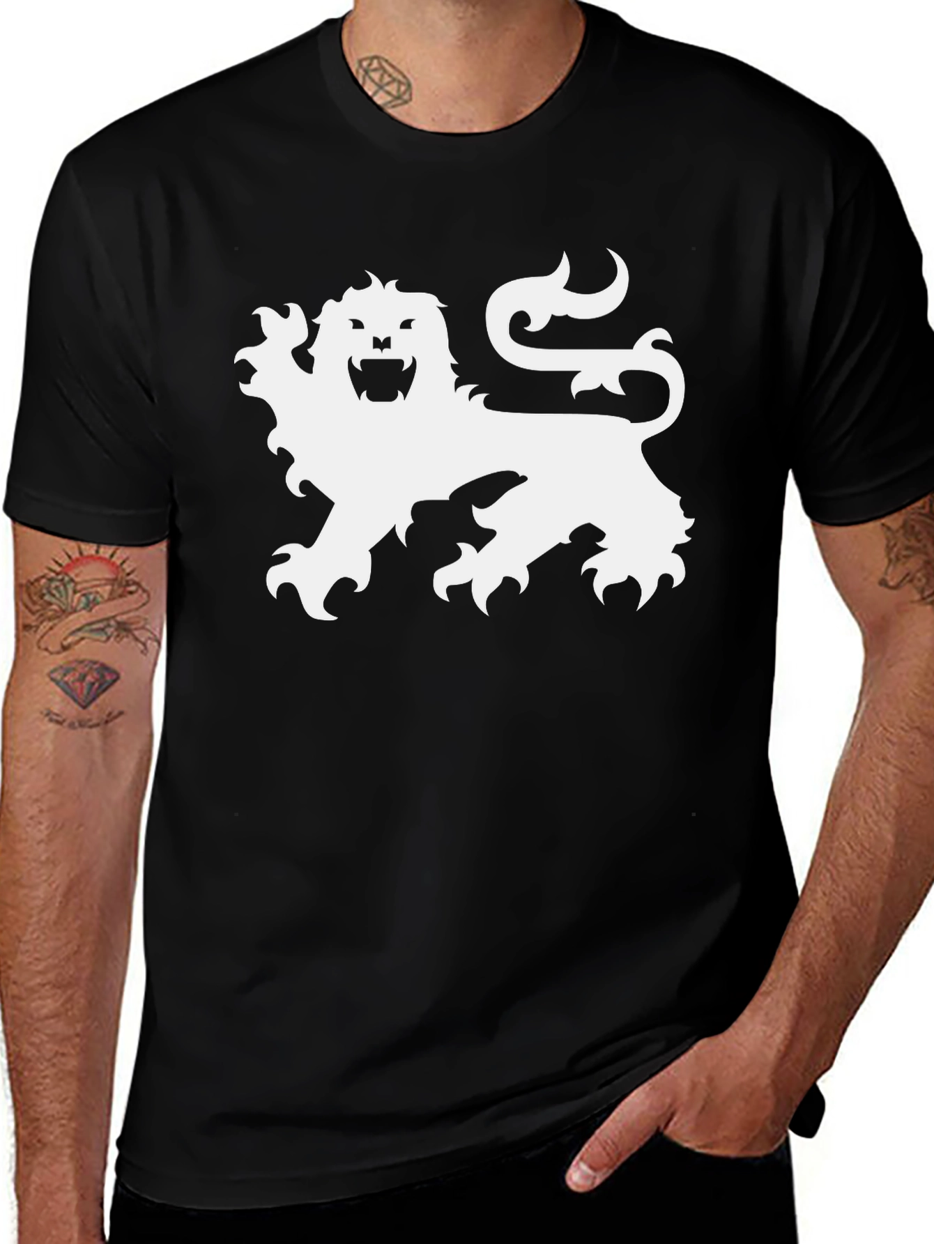 Black T-Shirt with Lion Graphic