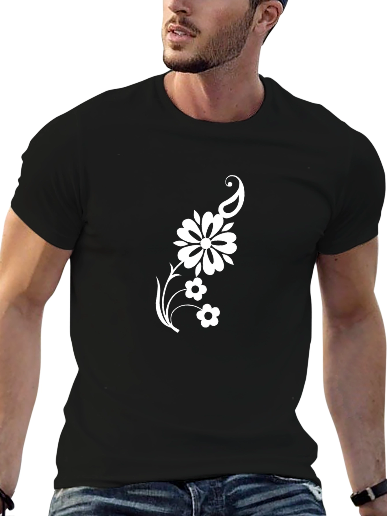 Black T-Shirt with Floral Paisley Graphic