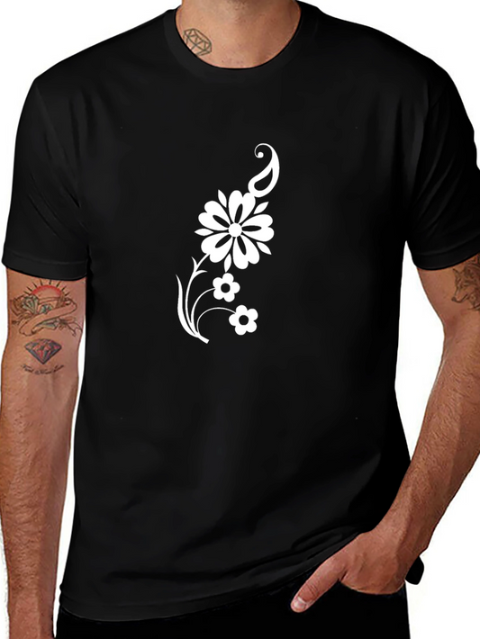 Black T-Shirt with Floral Paisley Graphic