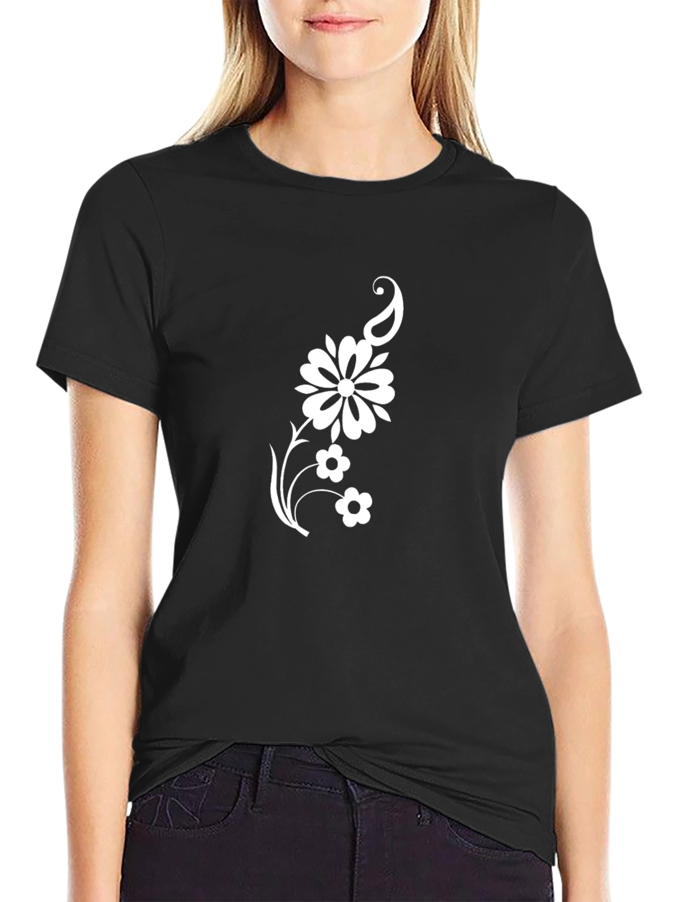 Black T-Shirt with Floral Paisley Graphic