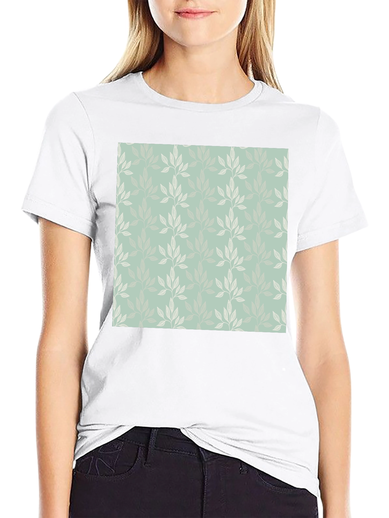 Leaf Pattern Graphic Black T-Shirt