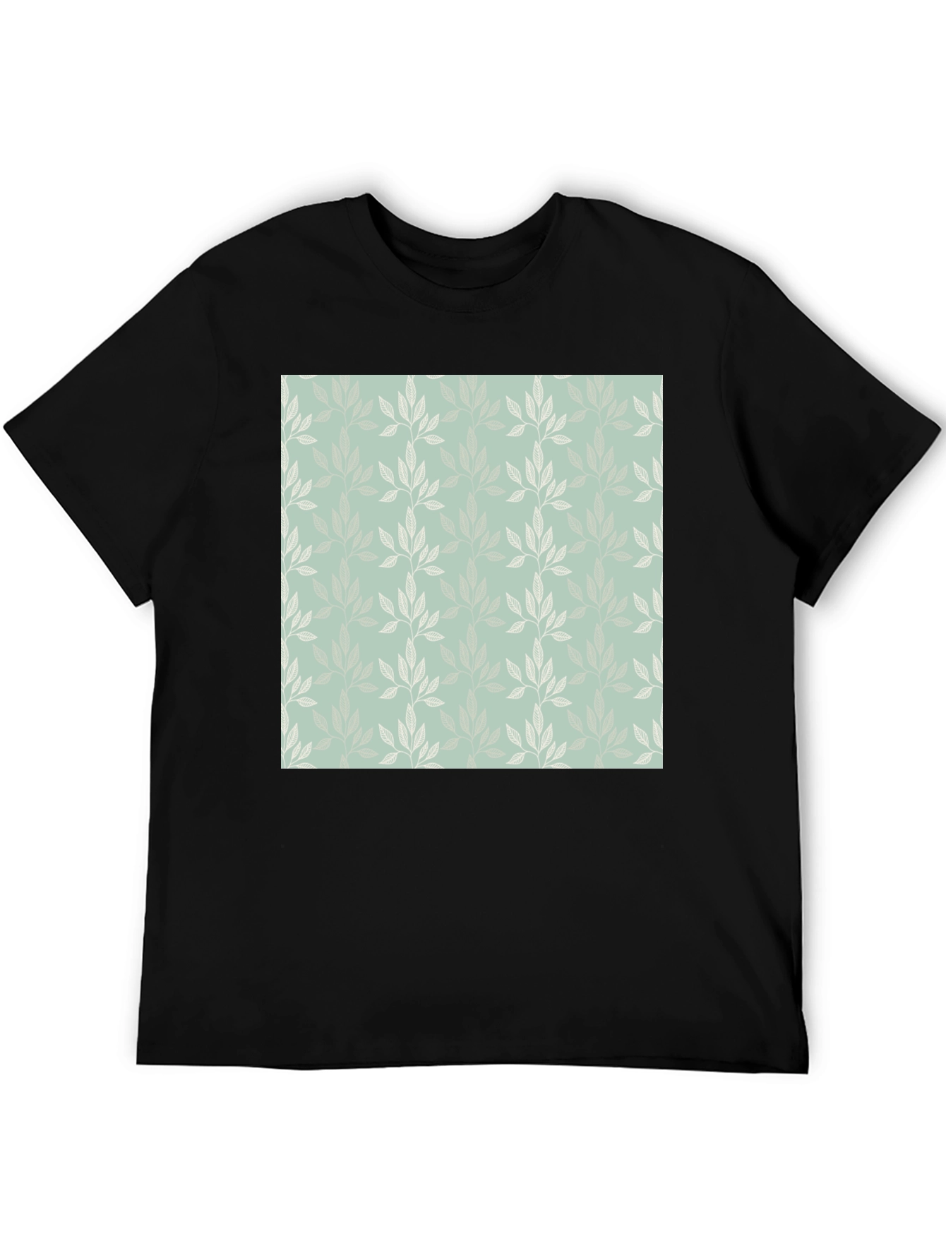 Leaf Pattern Graphic Black T-Shirt