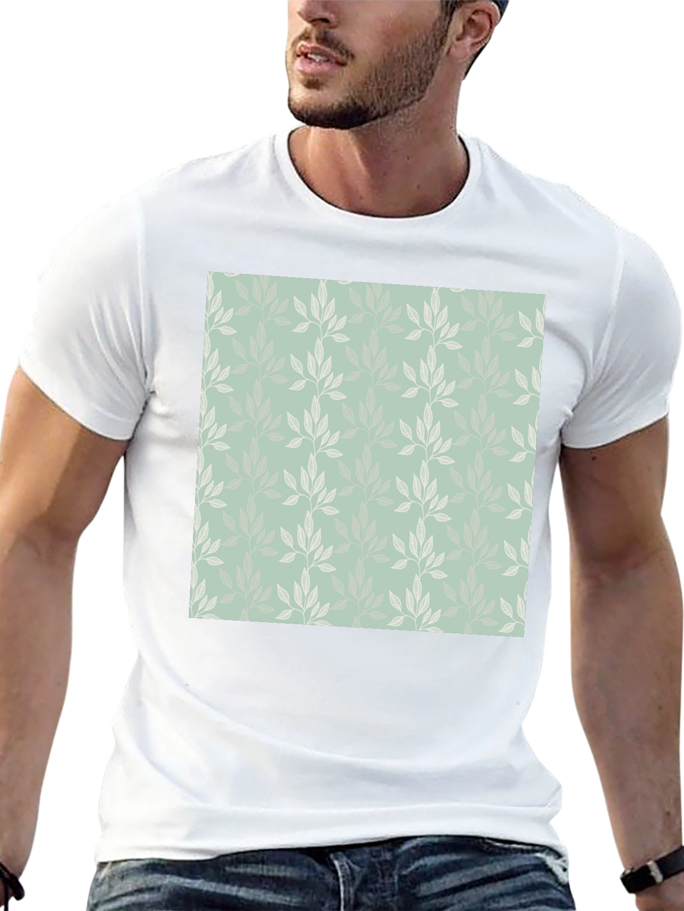 Leaf Pattern Graphic Black T-Shirt