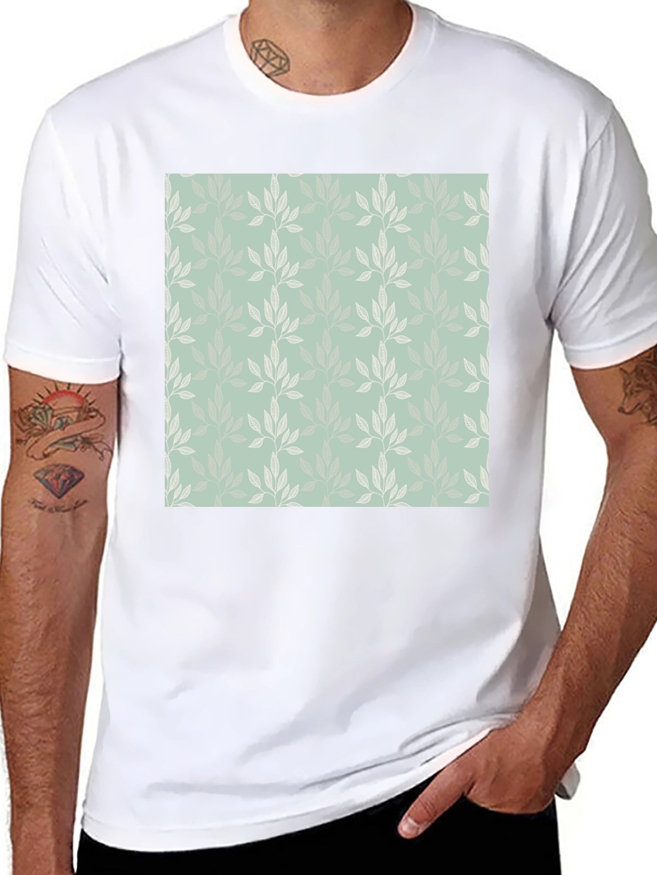 Leaf Pattern Graphic Black T-Shirt