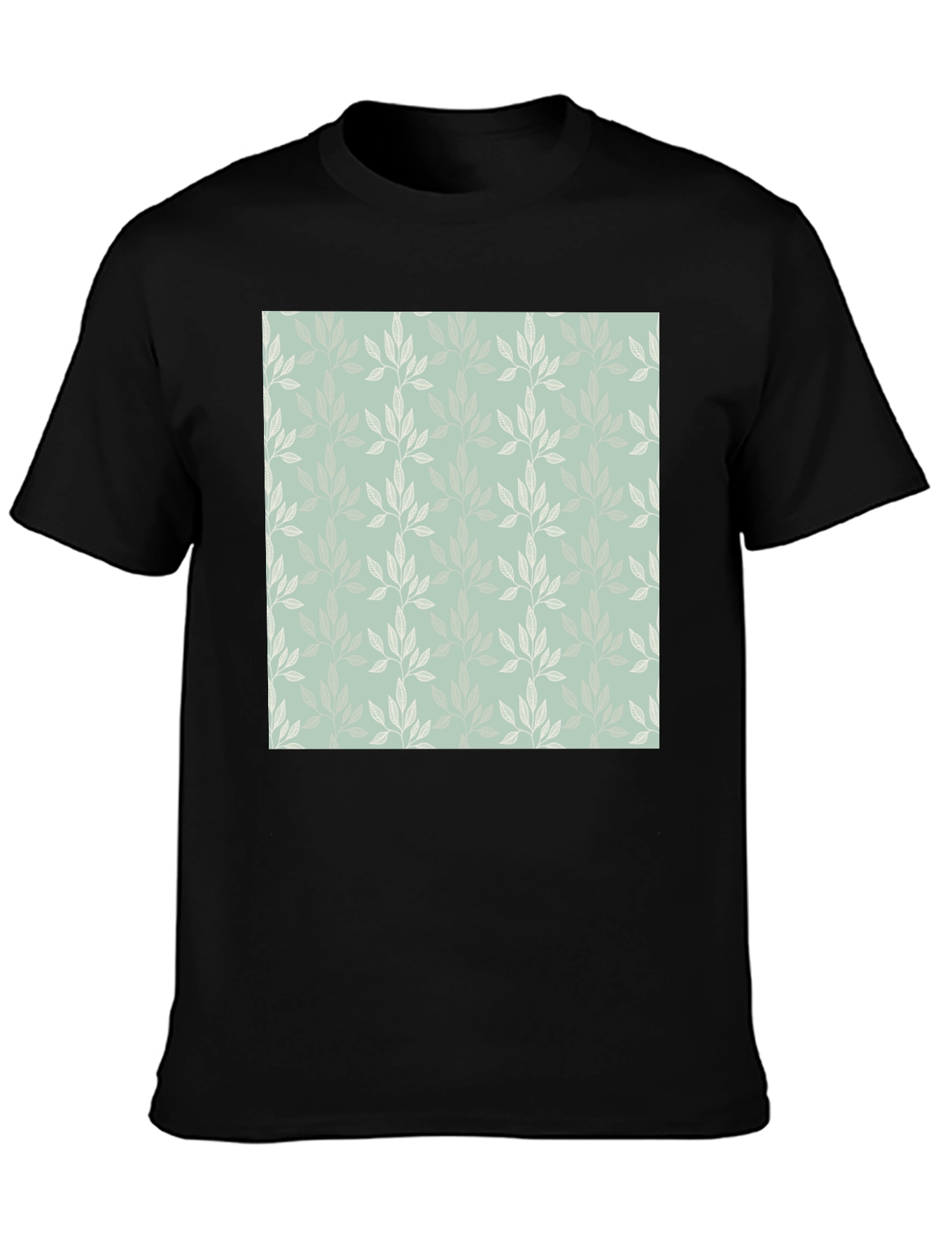 Leaf Pattern Graphic Black T-Shirt