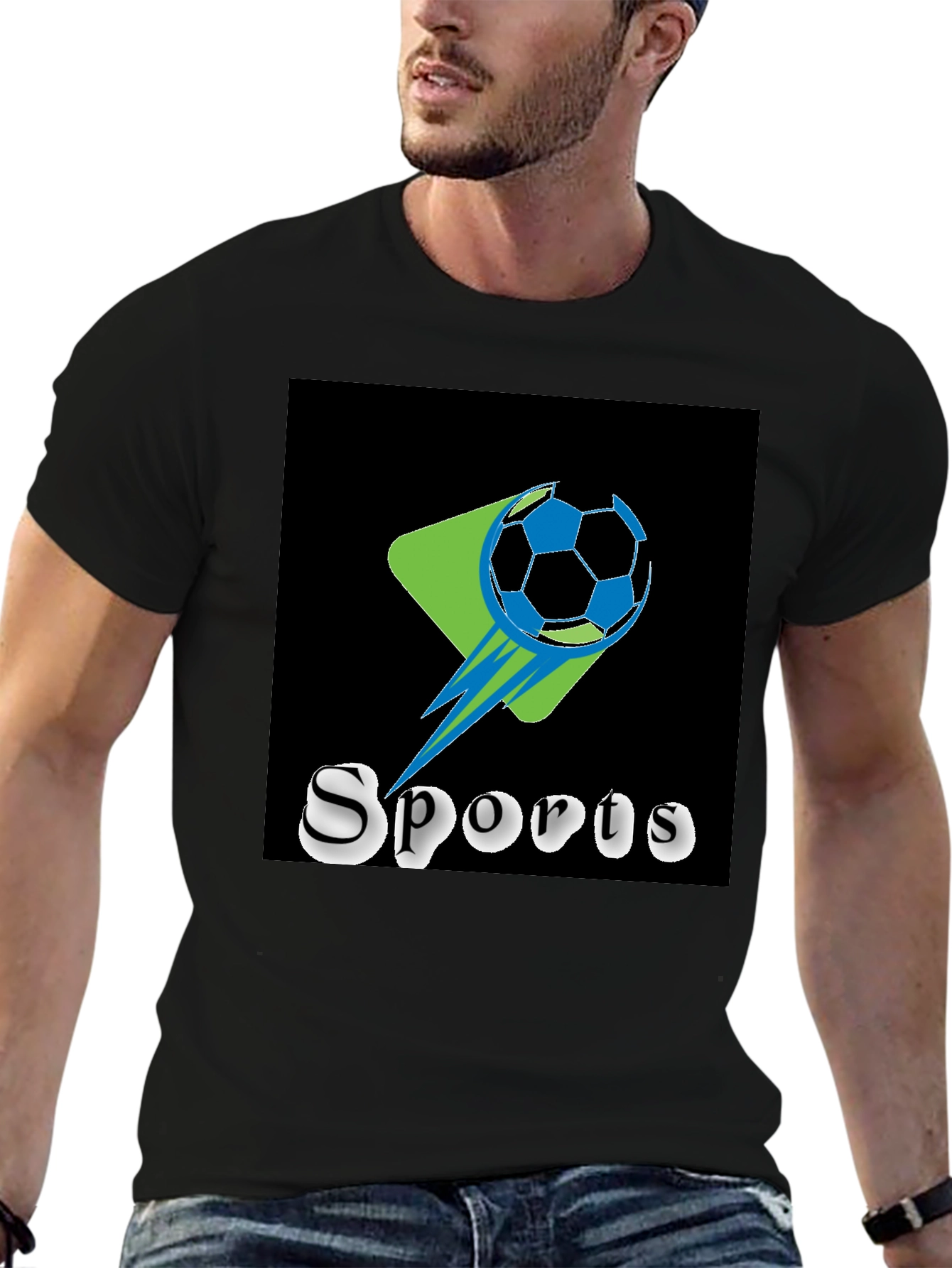 Black Sports Graphic Tee - Soccer Ball Design