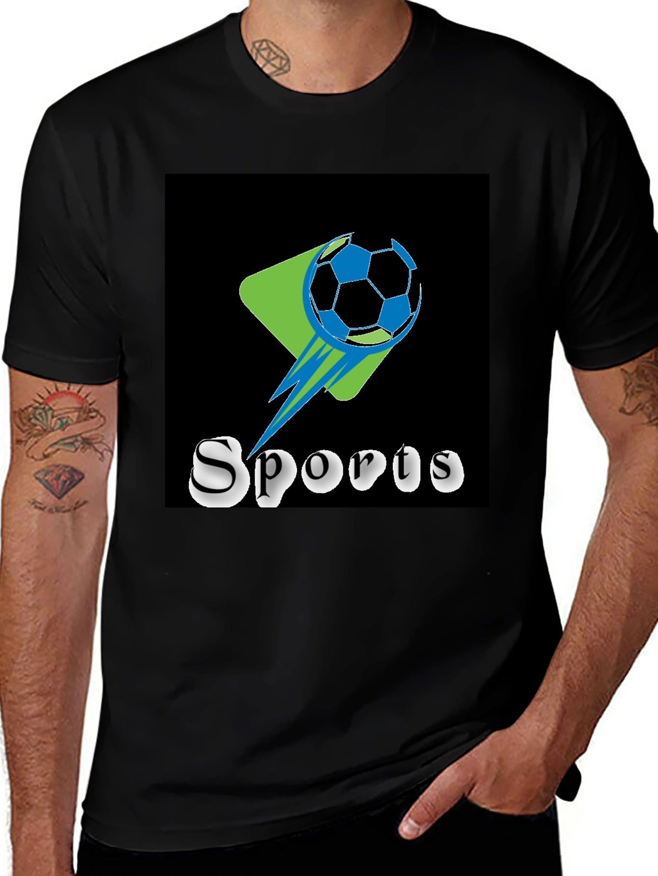 Black Sports Graphic Tee - Soccer Ball Design