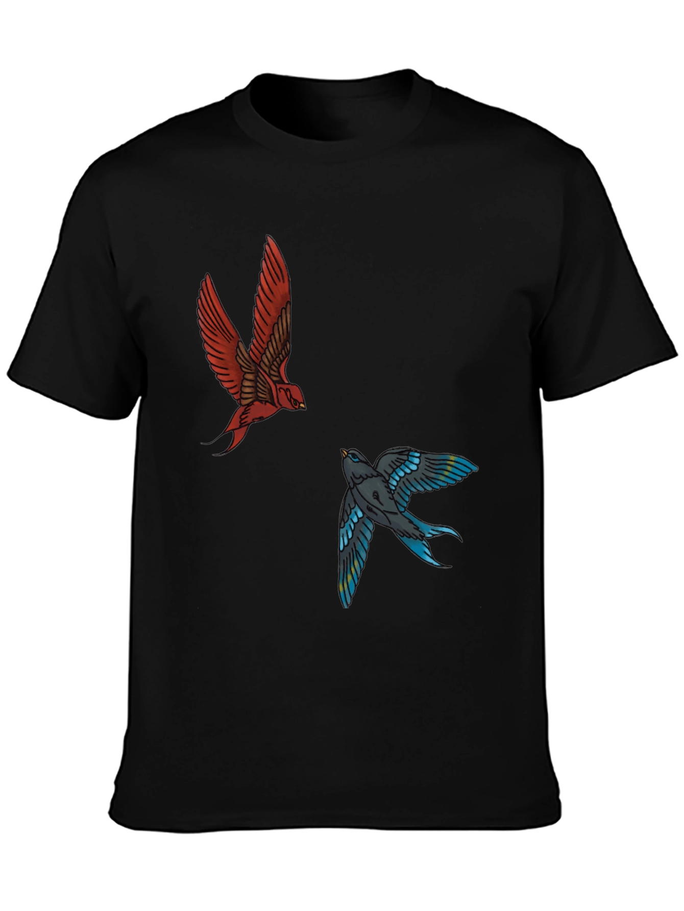 Swallow Print Tee - Black Graphic T-Shirt