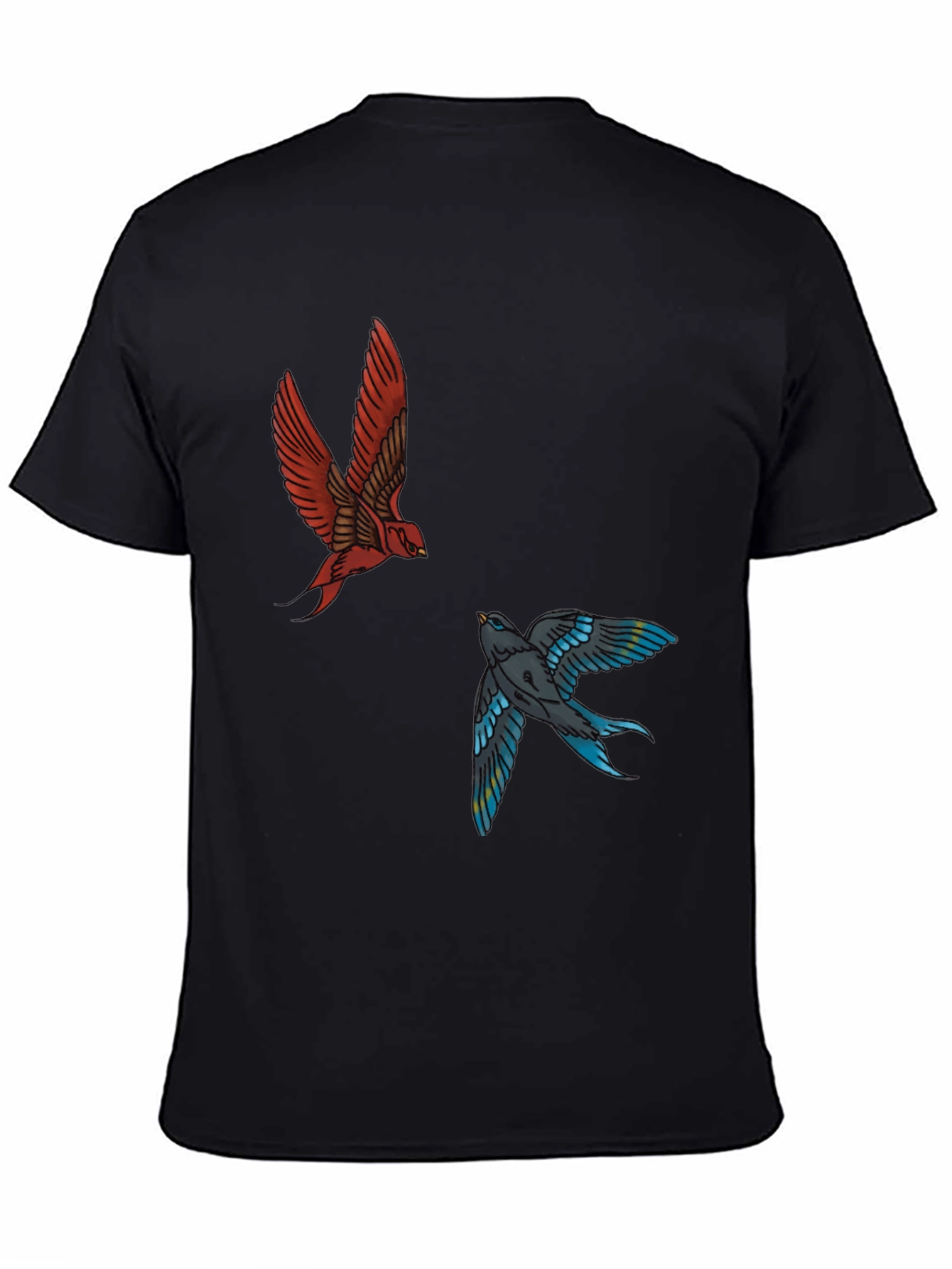 Swallow Print Tee - Black Graphic T-Shirt