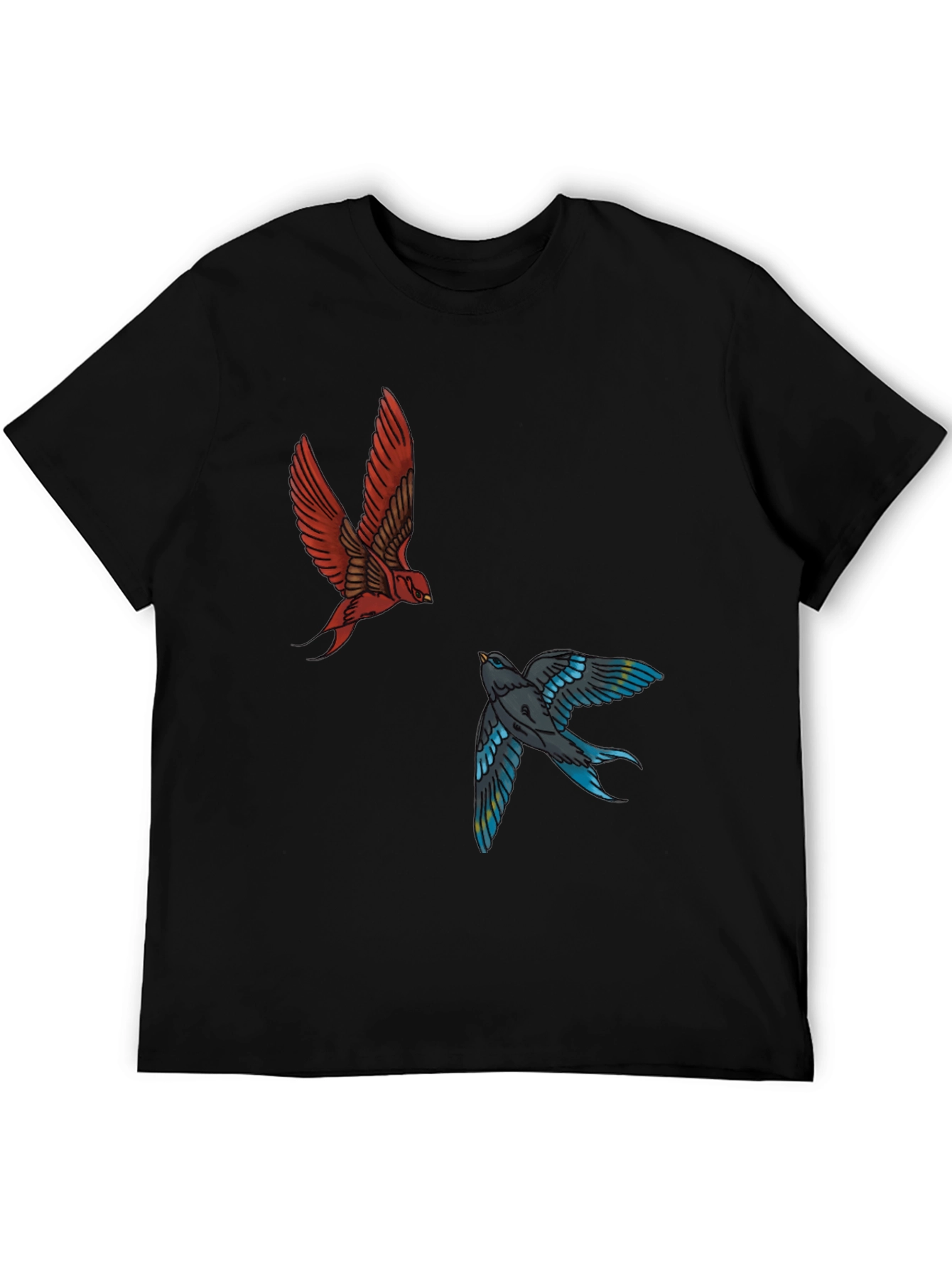 Swallow Print Tee - Black Graphic T-Shirt