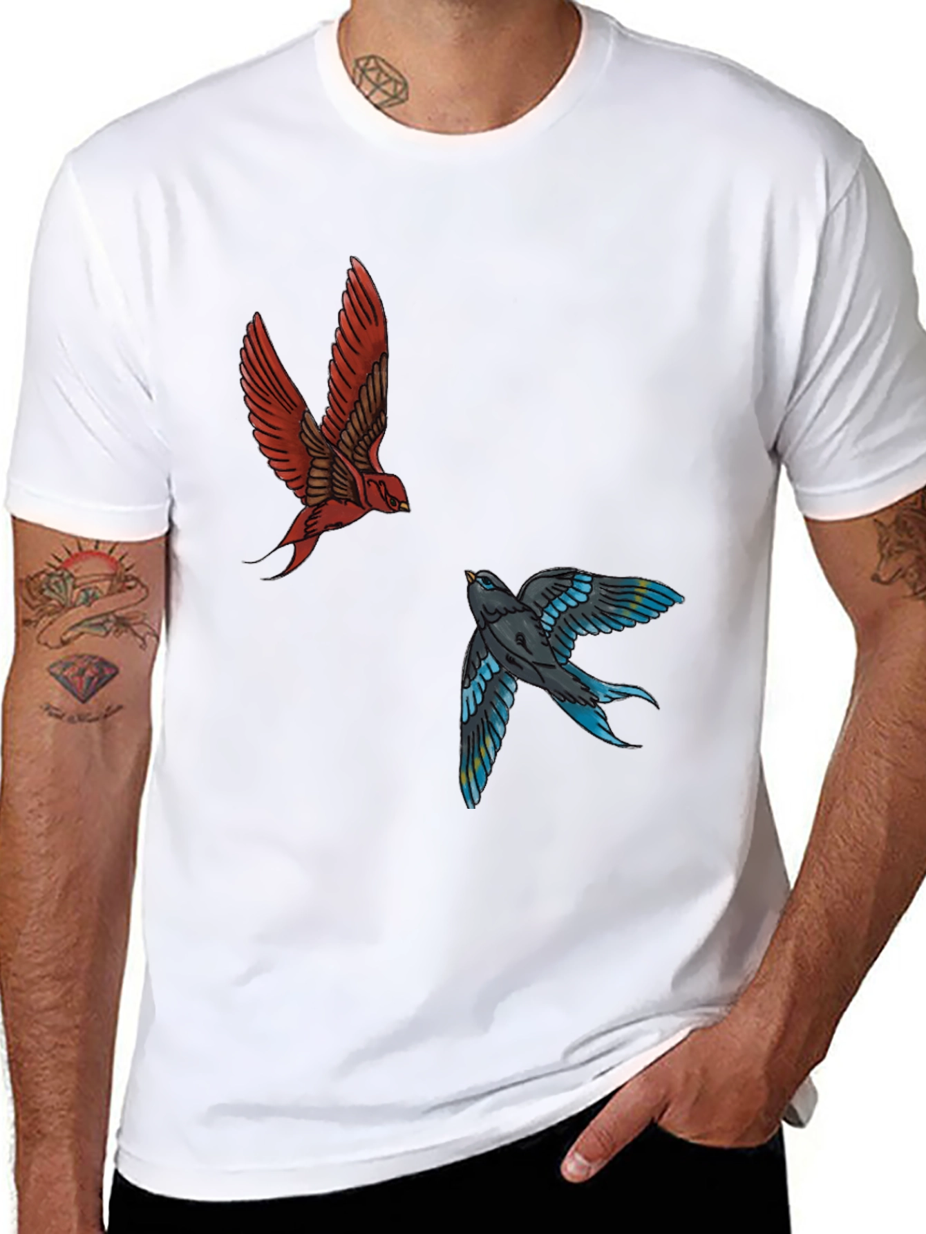 Swallow Print Tee - Black Graphic T-Shirt