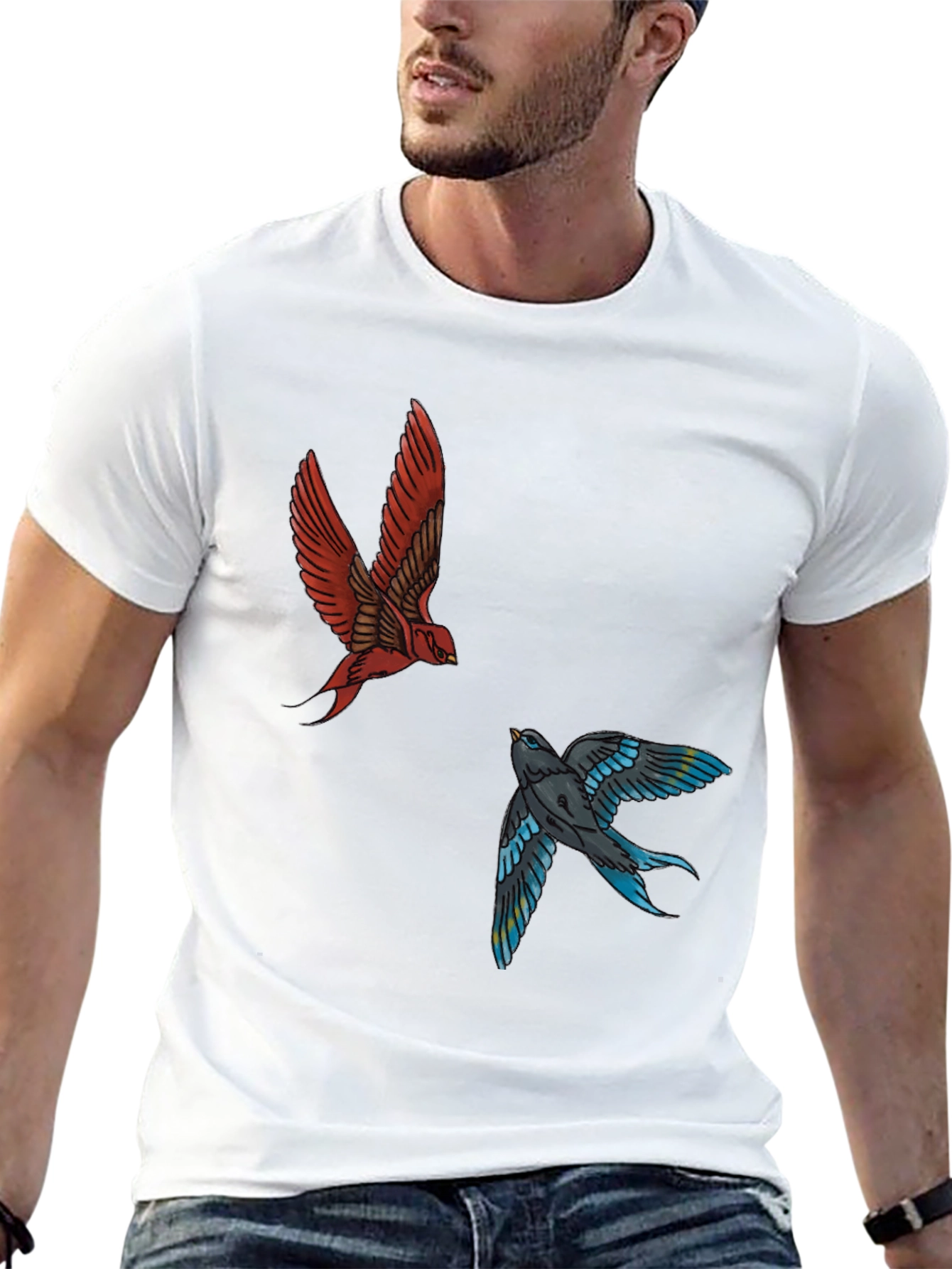 Swallow Print Tee - Black Graphic T-Shirt