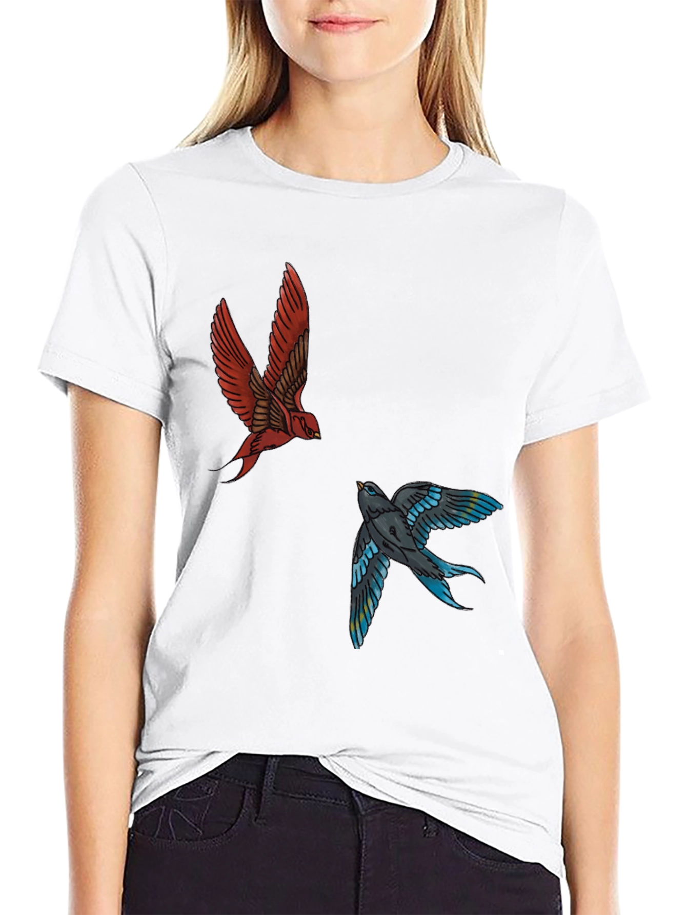 Swallow Print Tee - Black Graphic T-Shirt