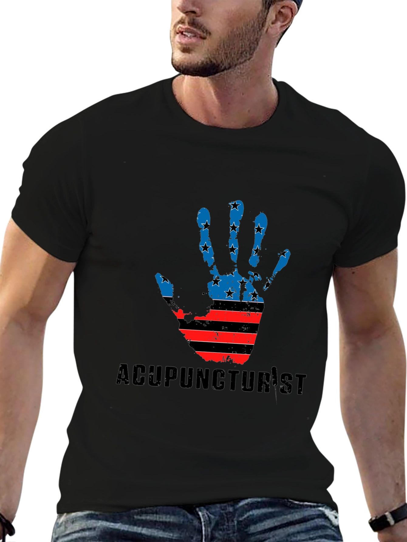 Acupuncturist American Flag Hand T-Shirt
