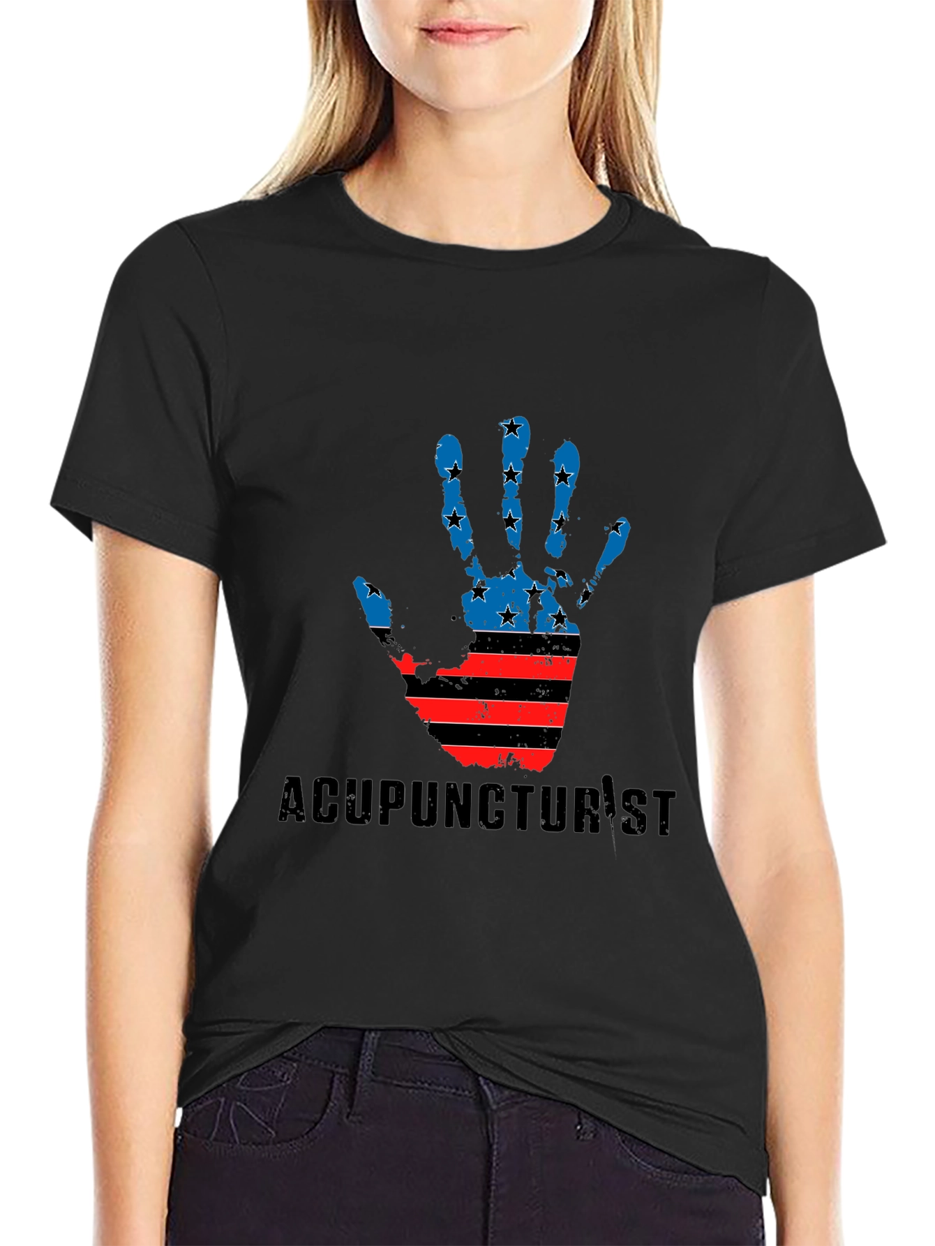 Acupuncturist American Flag Hand T-Shirt