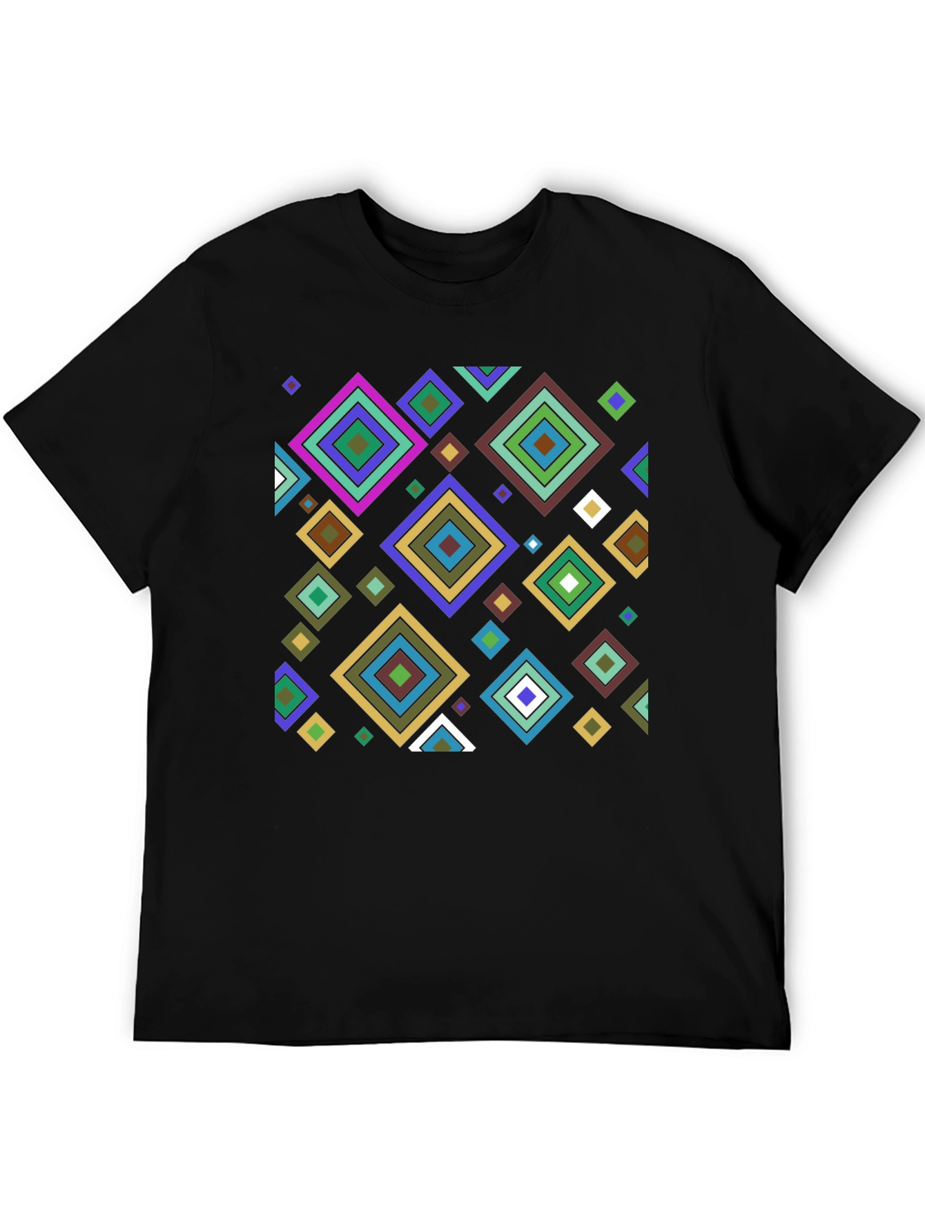 Geometric Diamond Pattern Black T-Shirt
