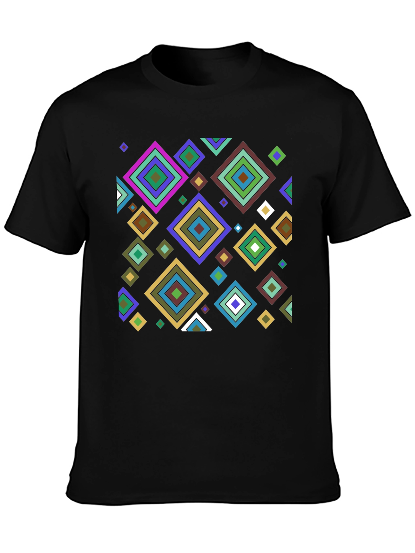 Geometric Diamond Pattern Black T-Shirt