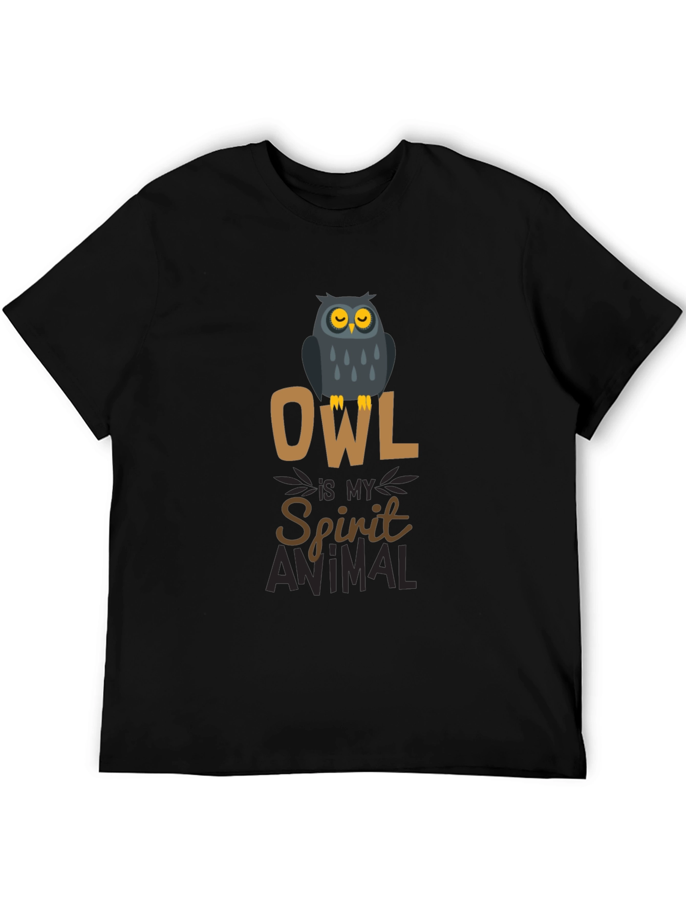 Owl Spirit Animal Black Cotton Graphic T-Shirt