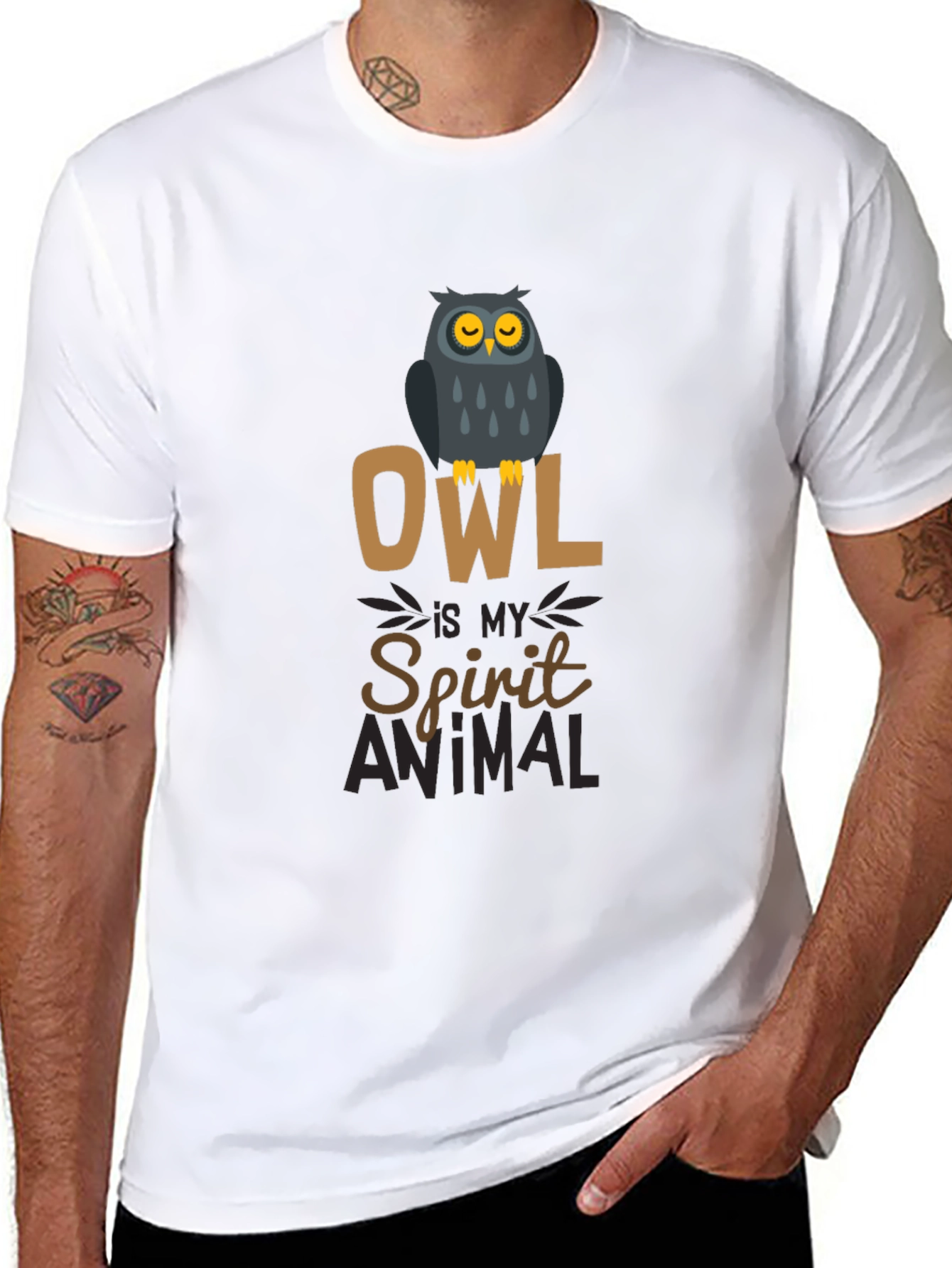 Owl Spirit Animal Black Cotton Graphic T-Shirt
