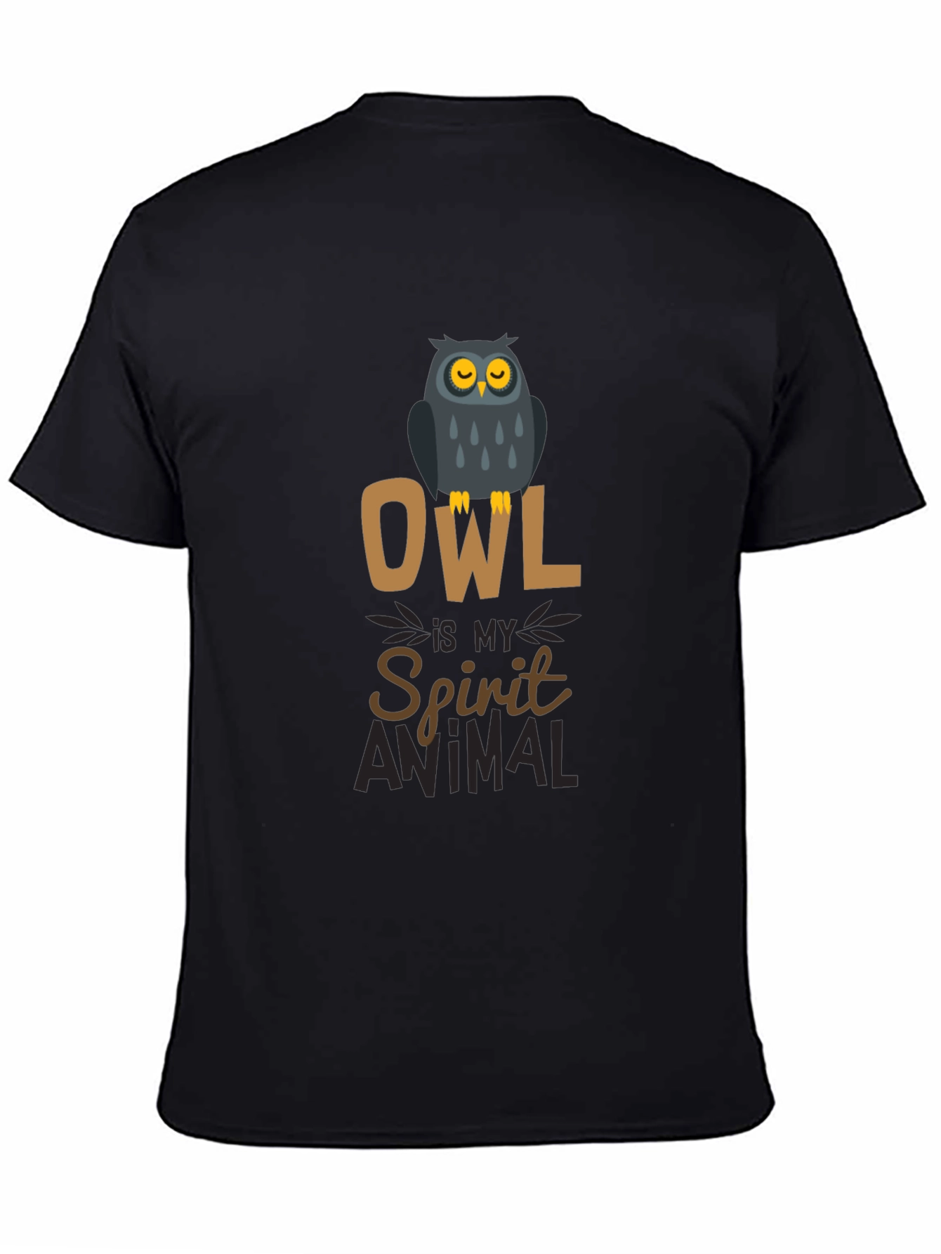 Owl Spirit Animal Black Cotton Graphic T-Shirt