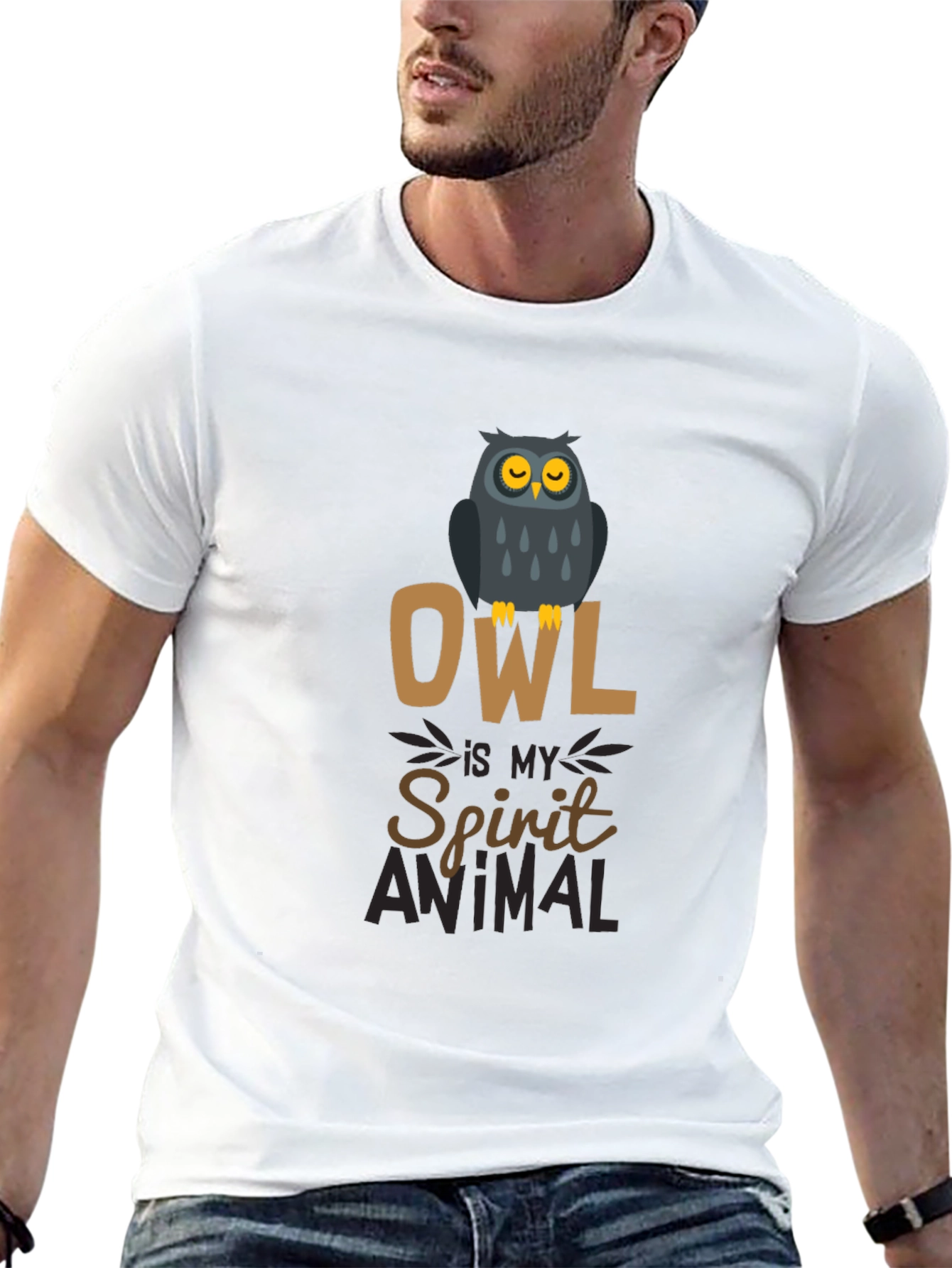 Owl Spirit Animal Black Cotton Graphic T-Shirt