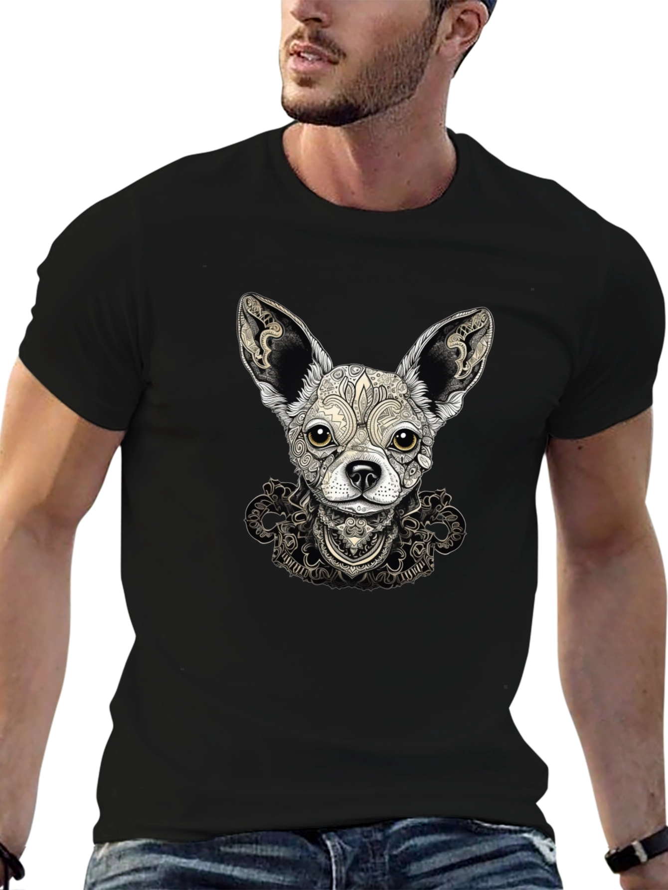 Chihuahua Art Print Black T-Shirt