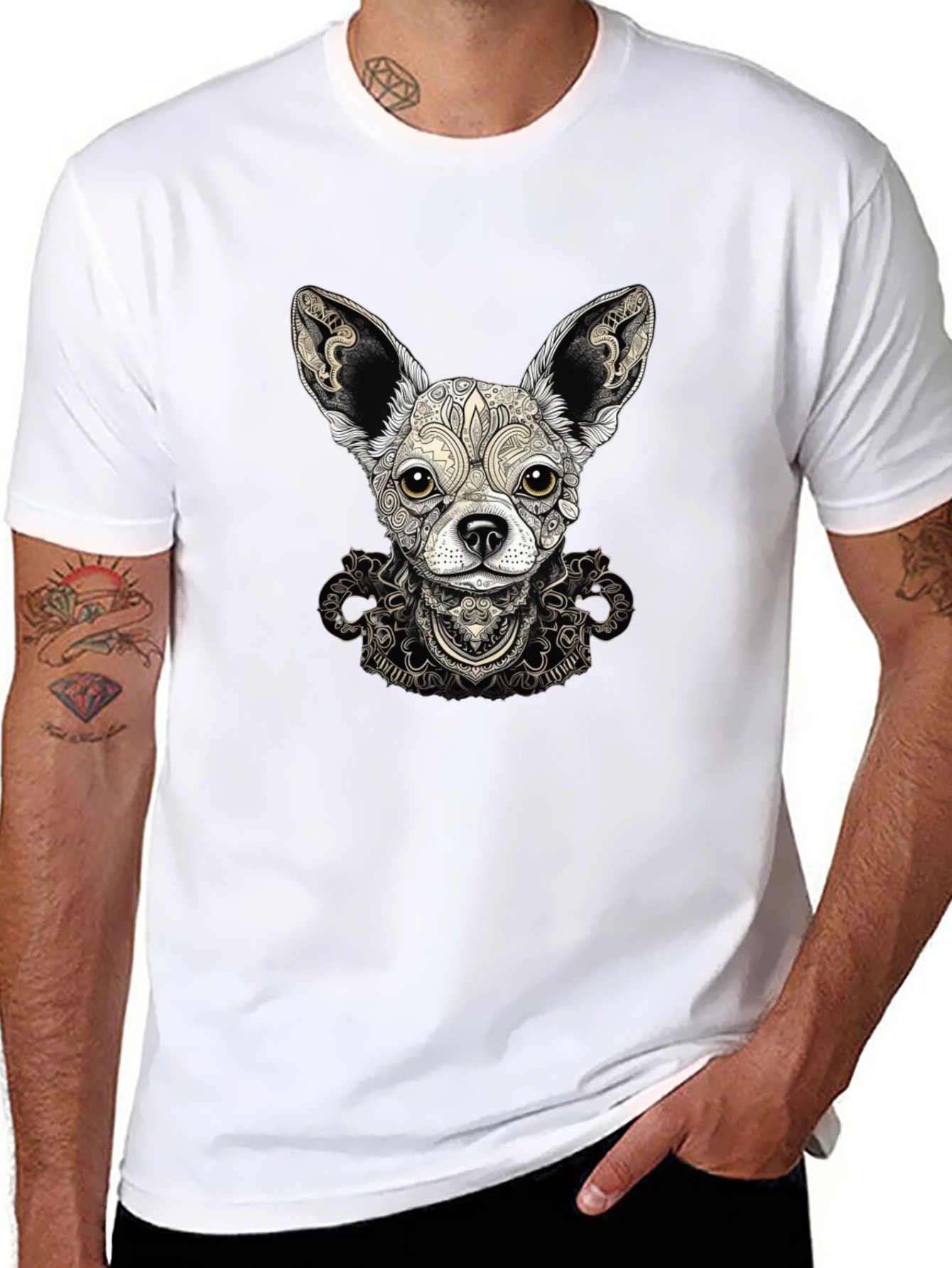 Chihuahua Art Print Black T-Shirt