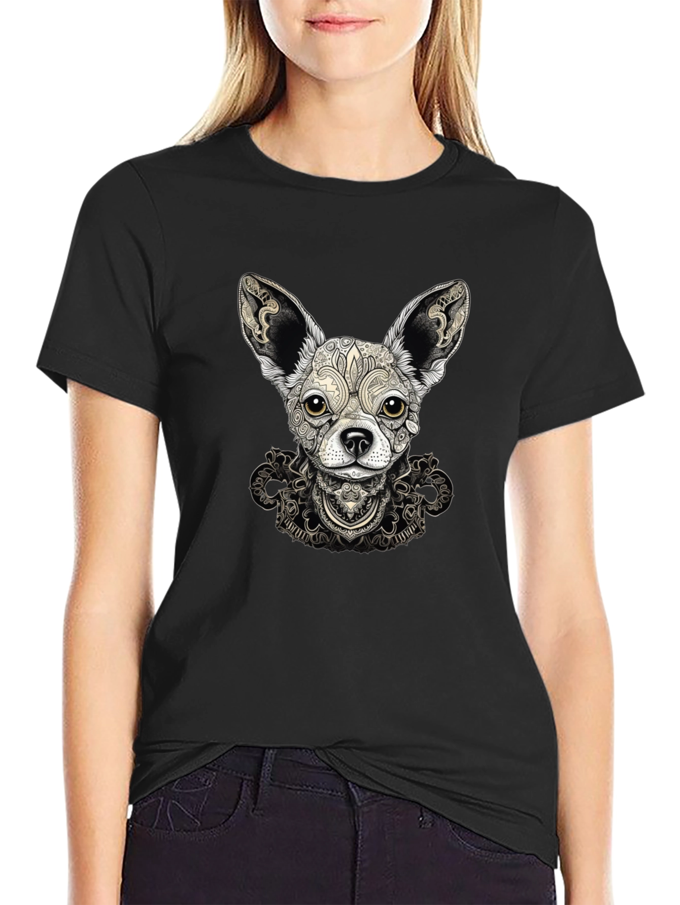 Chihuahua Art Print Black T-Shirt