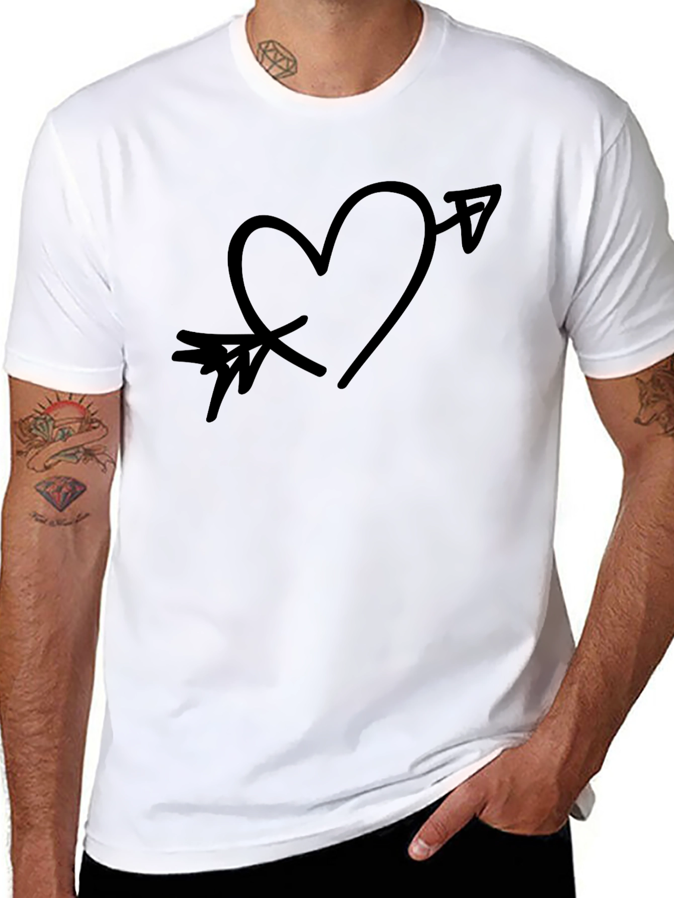Arrow Through Heart Graphic Black T-Shirt