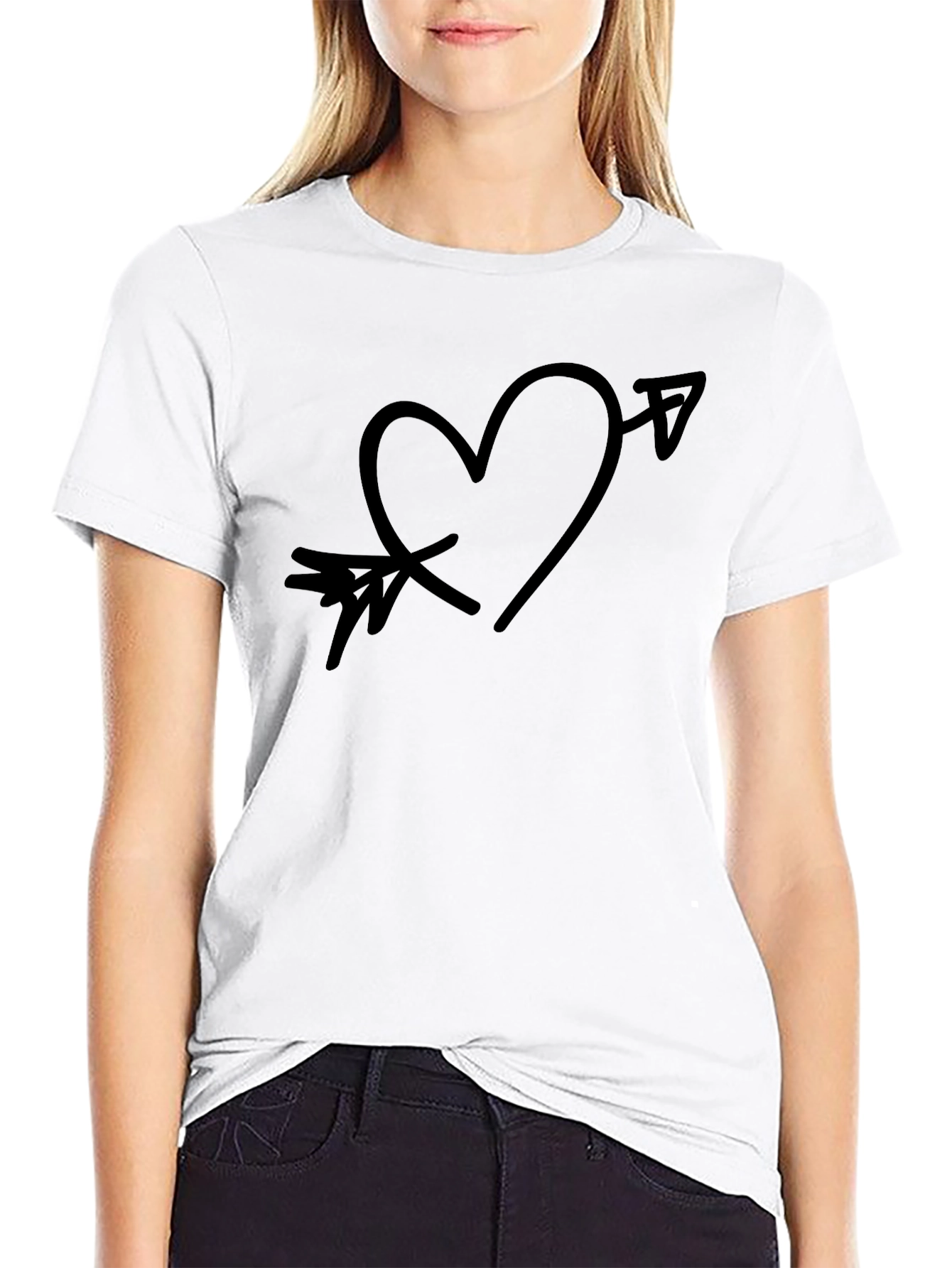 Arrow Through Heart Graphic Black T-Shirt