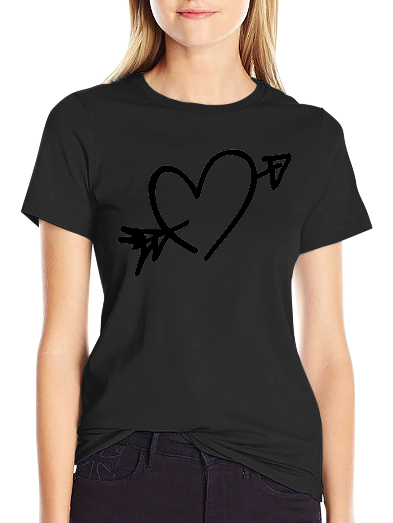 Arrow Through Heart Graphic Black T-Shirt