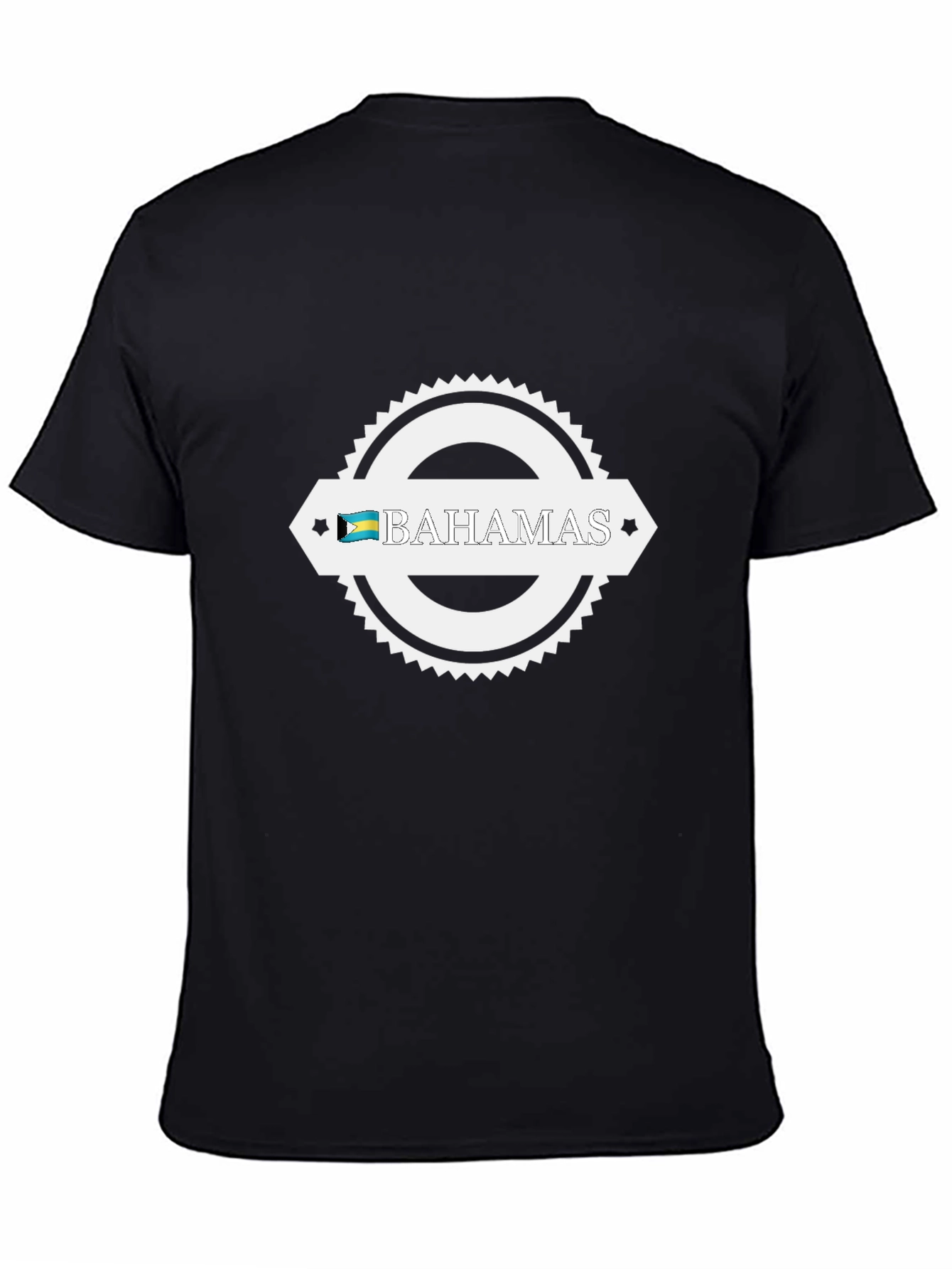 Bahamas Flag Graphic Tee - Black Crew Neck T-Shirt
