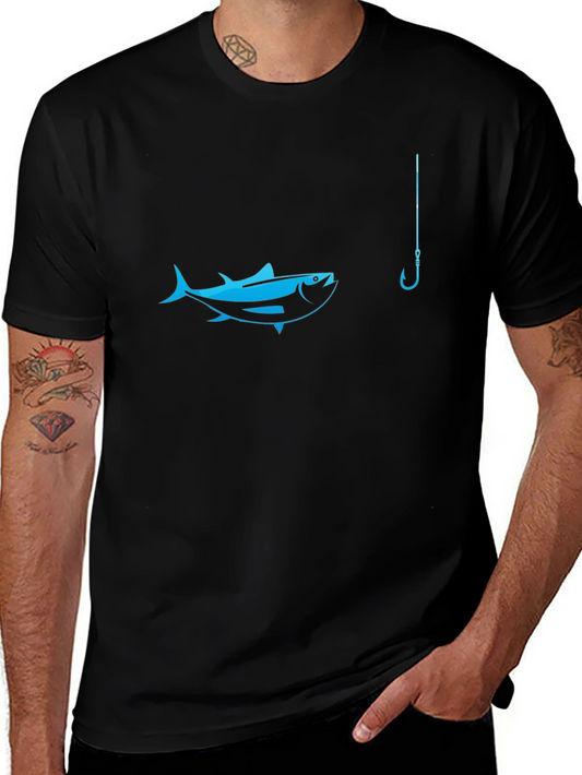 Fish Hook Graphic Tee - Black Cotton T-Shirt