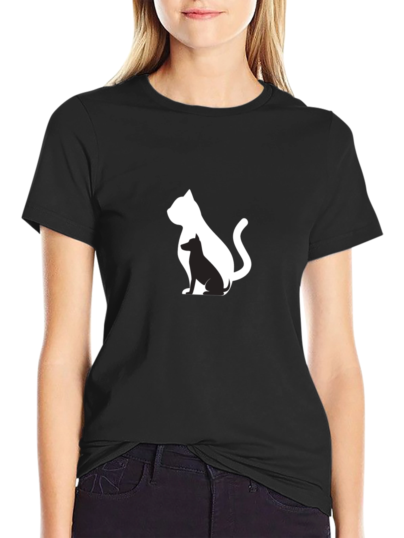 Cat & Dog Silhouette Black T-Shirt