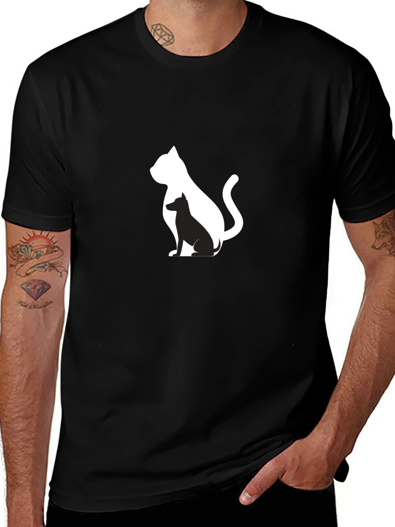 Cat & Dog Silhouette Black T-Shirt