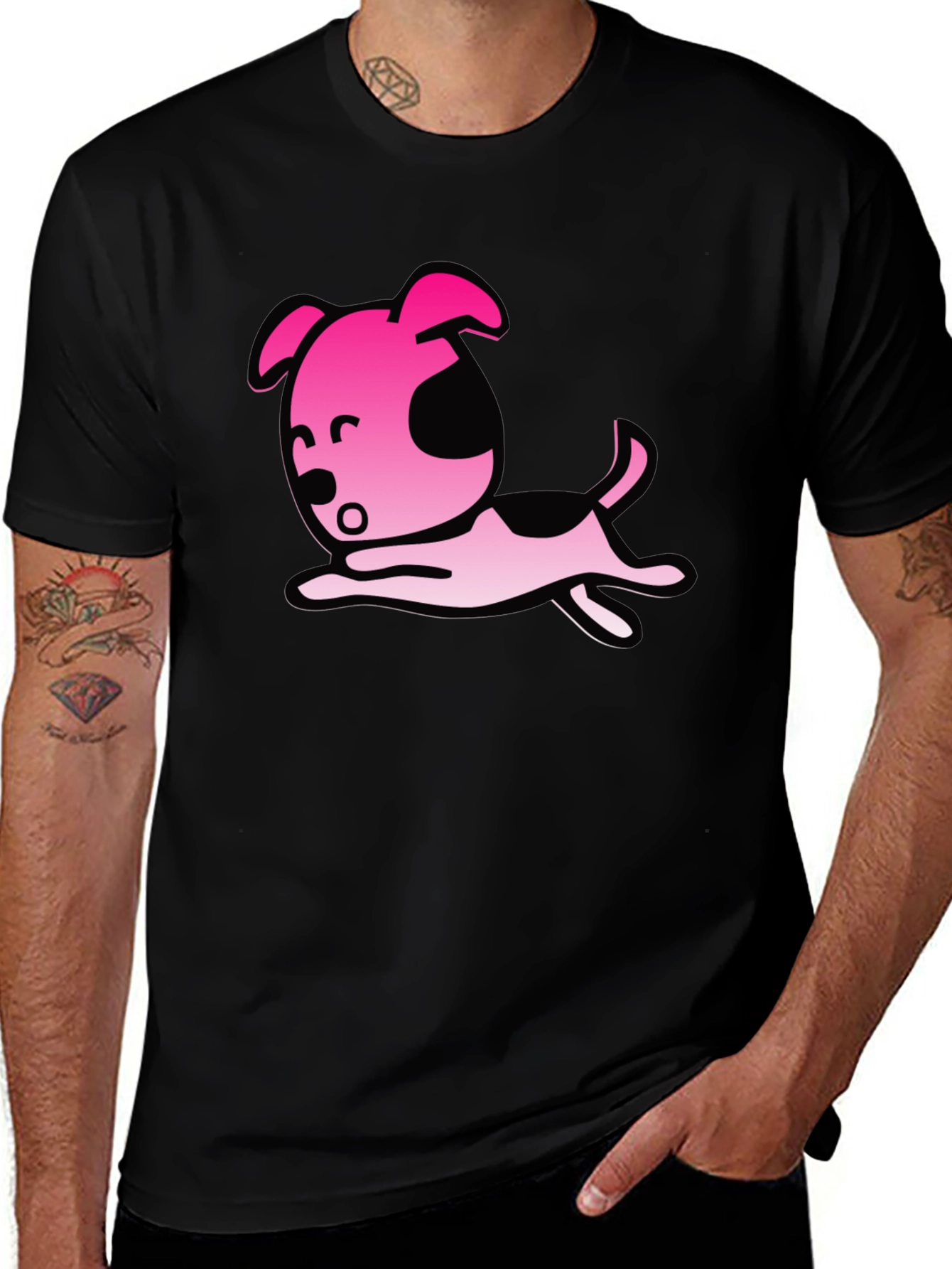 Cartoon Dog Graphic T-Shirt - Black Casual Tee