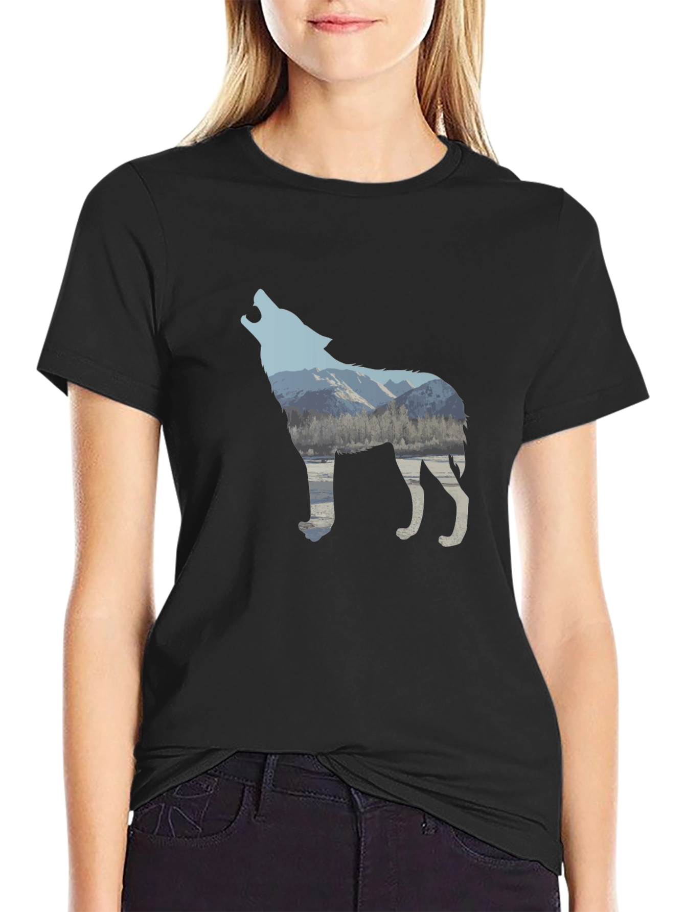 Wolf Silhouette Graphic Tee - Unisex Black T-Shirt