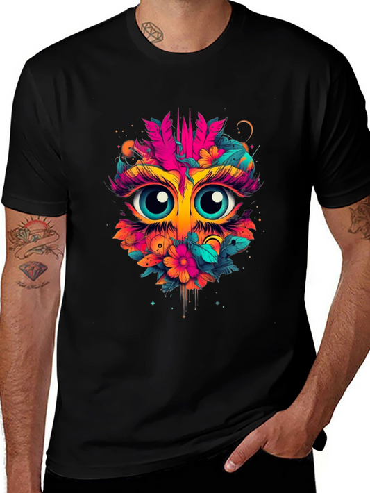 Eye-Catching Floral Owl Graphic Tee - Black